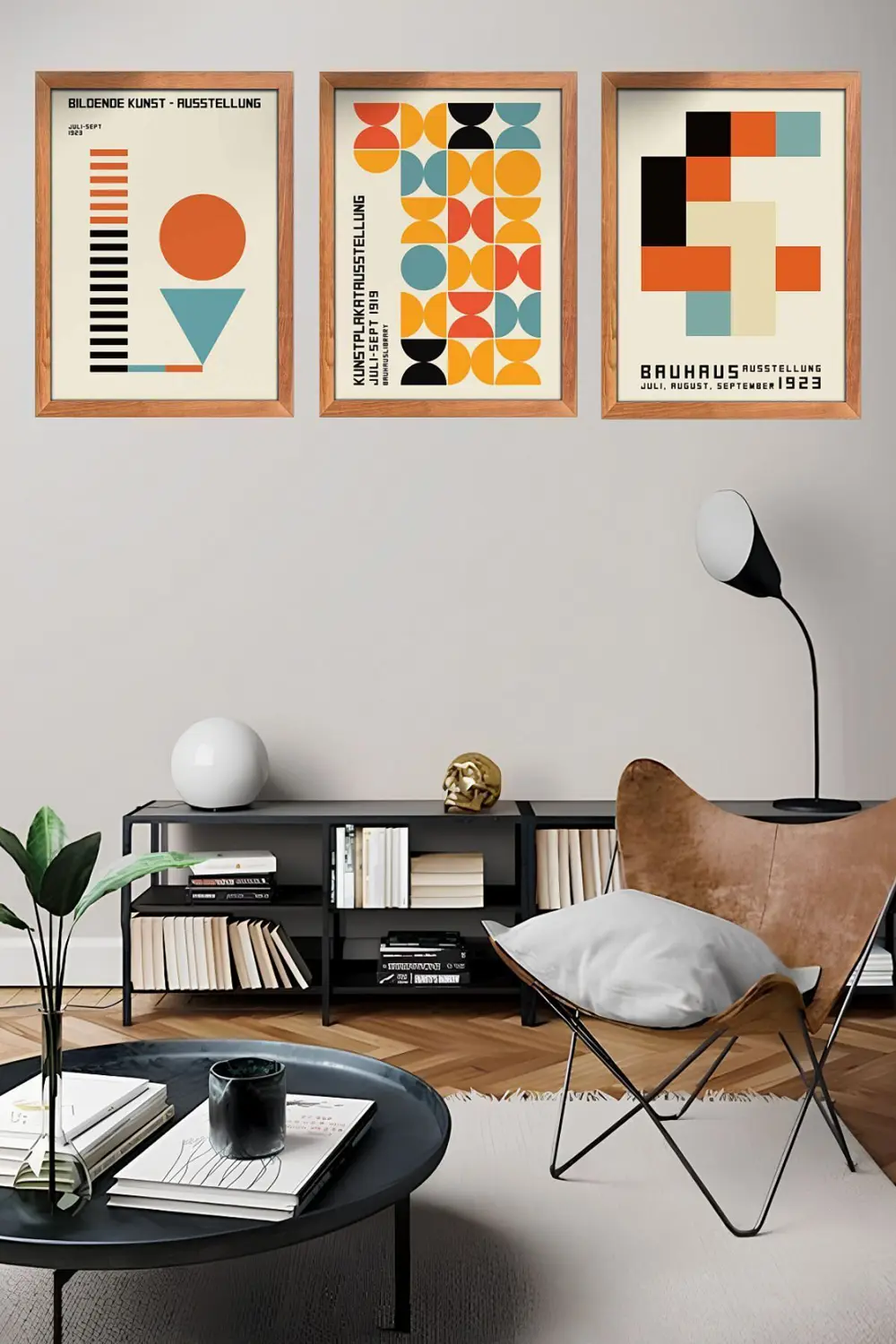 Bauhaus Sanatı 3'lü Set, Çerçeve Görünümlü Modern Mdf Tablo
