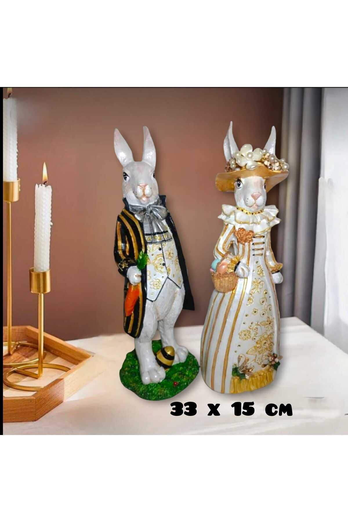 Bay - Rabbit Polyester ( Tavşan ) Heykel Biblo 2li