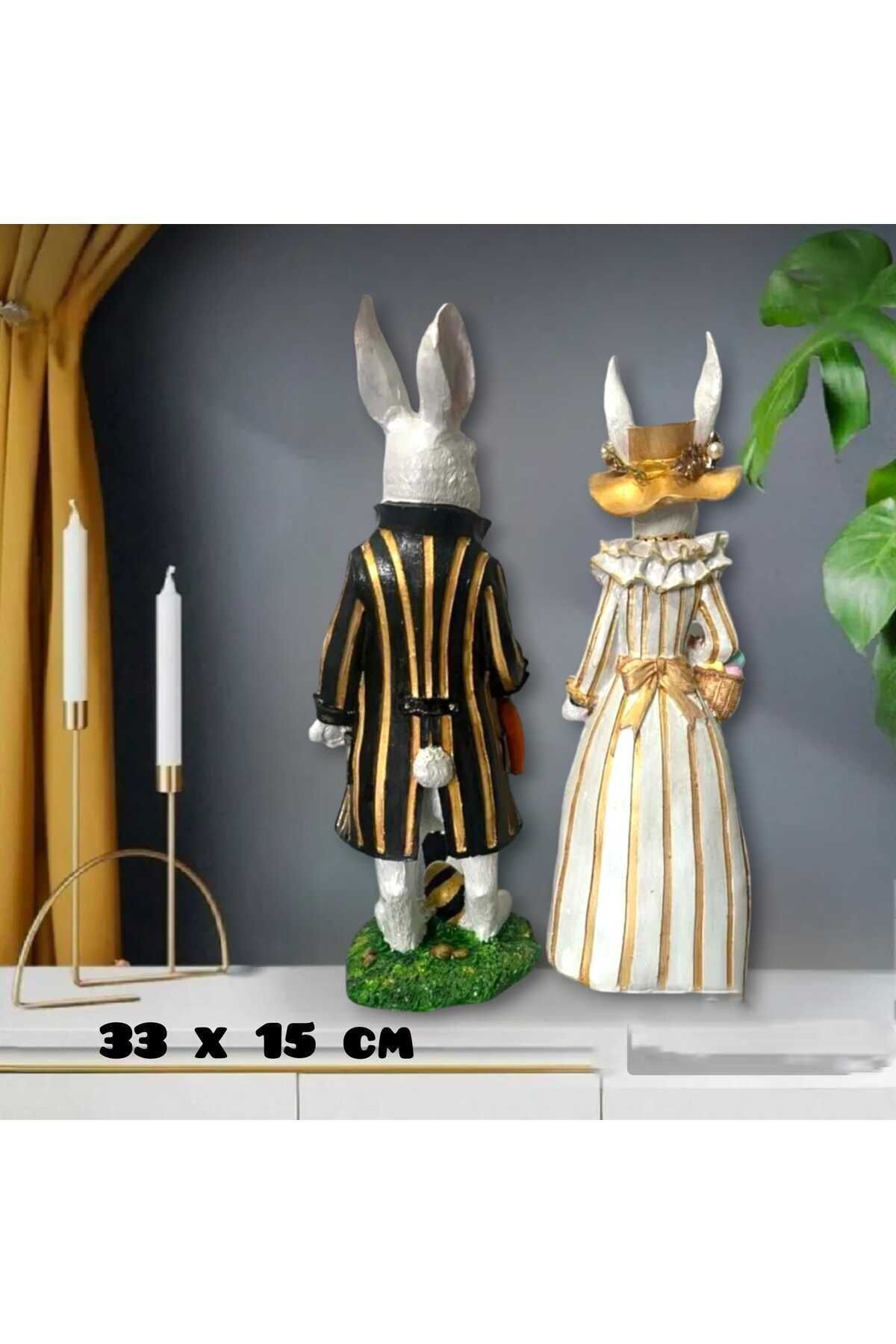 Bay - Rabbit Polyester ( Tavşan ) Heykel Biblo 2li