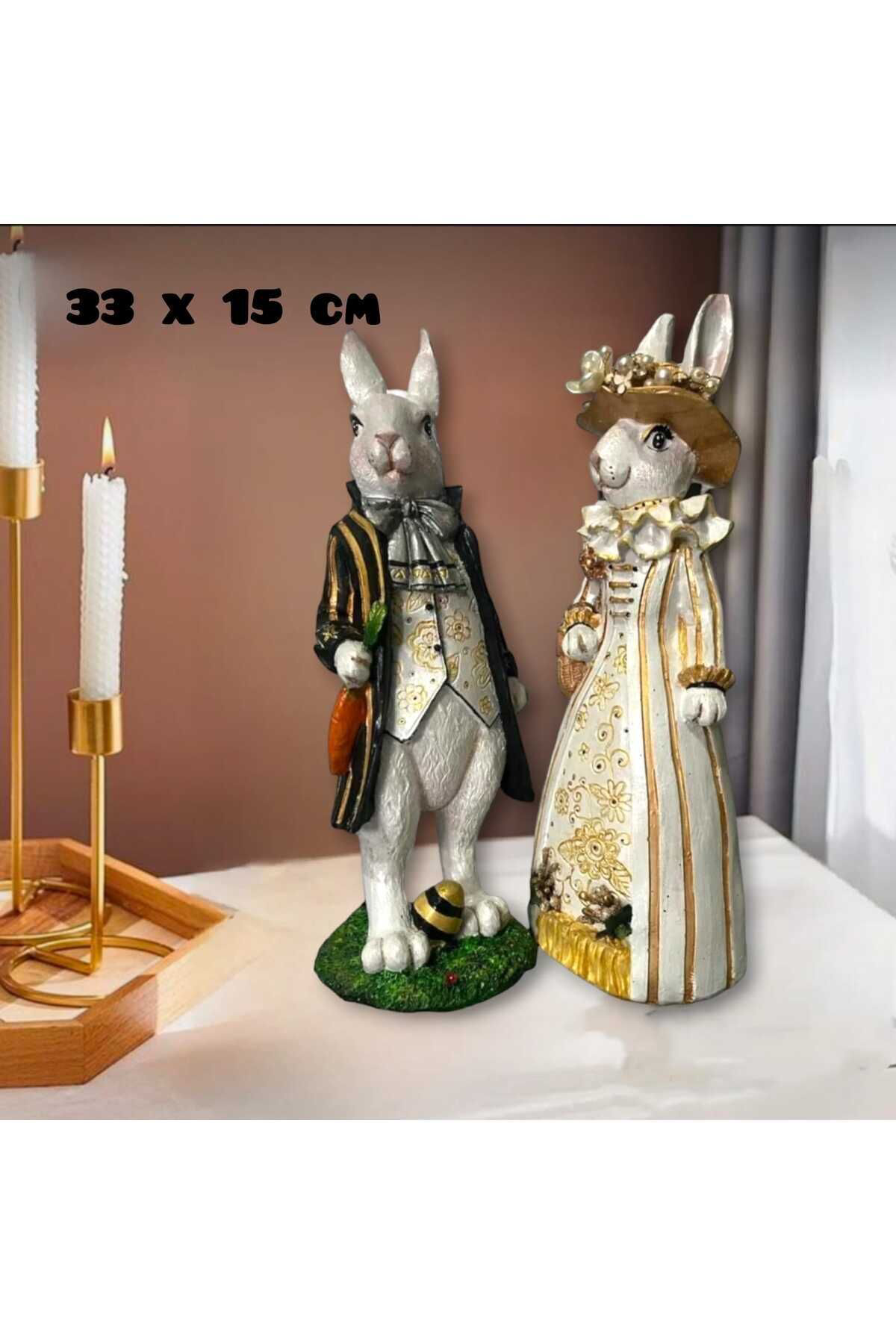 Bay - Rabbit Polyester ( Tavşan ) Heykel Biblo 2li