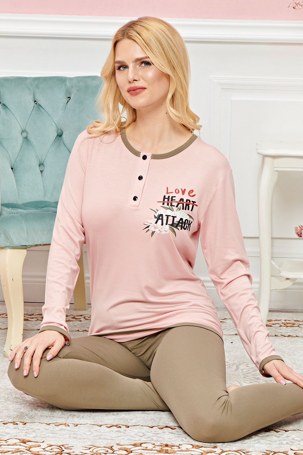 Just Cheap Store Bayan Uzun Kollu Pijama Takimi Model No 7607