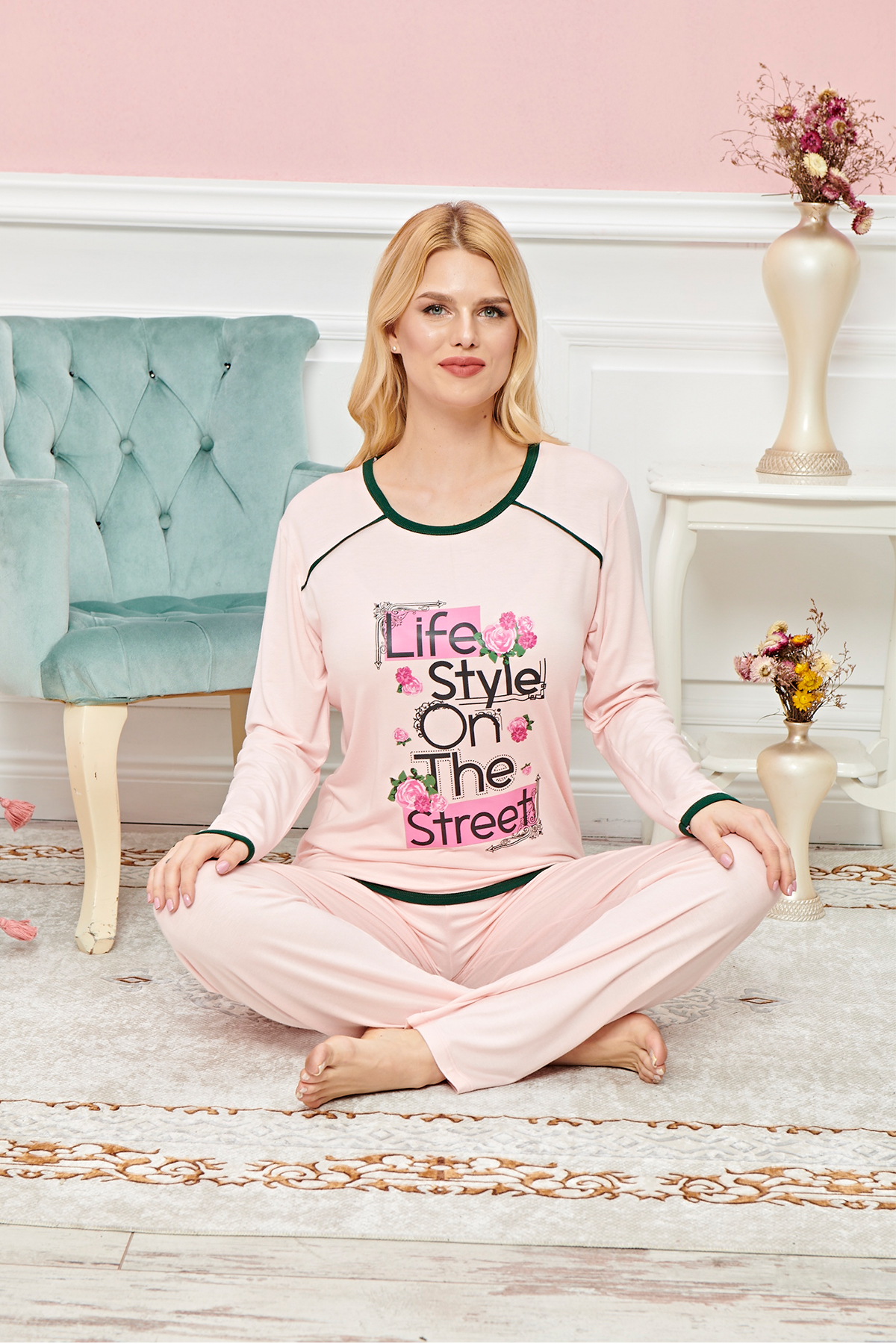 Just Cheap Store Bayan Uzun Kollu Pijama Takimi Model No 7613