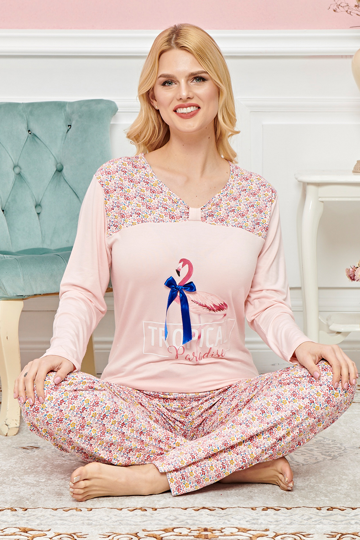 Just Cheap Store Bayan Uzun Kollu Pijama Takimi Model No 7599