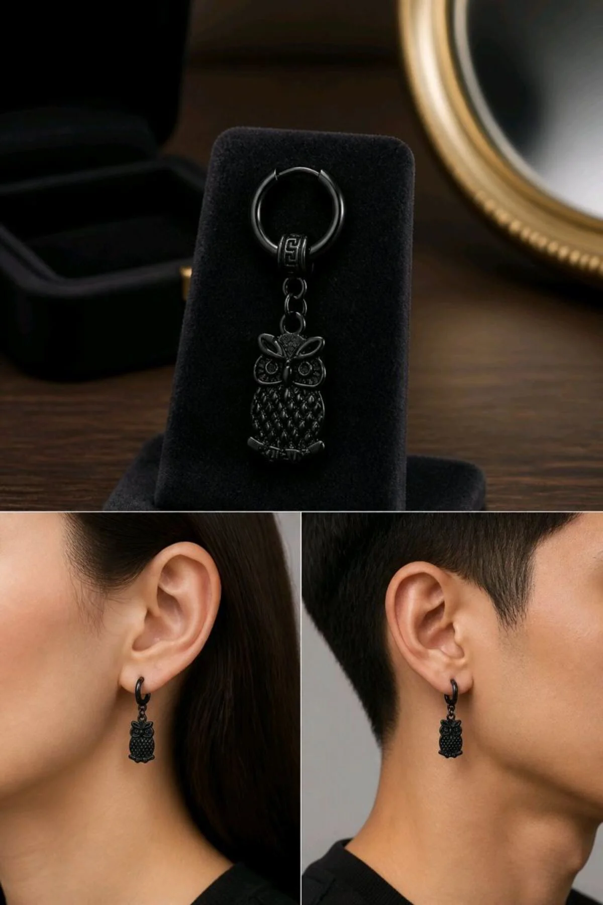 Baykuş Figürlü Unisex Çelik Küpe