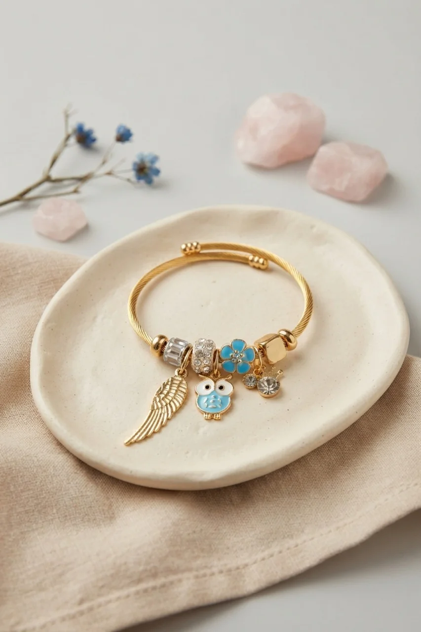 Baykuş Model Gold Renk Charmlı Bileklik - Lisinya Diğer
