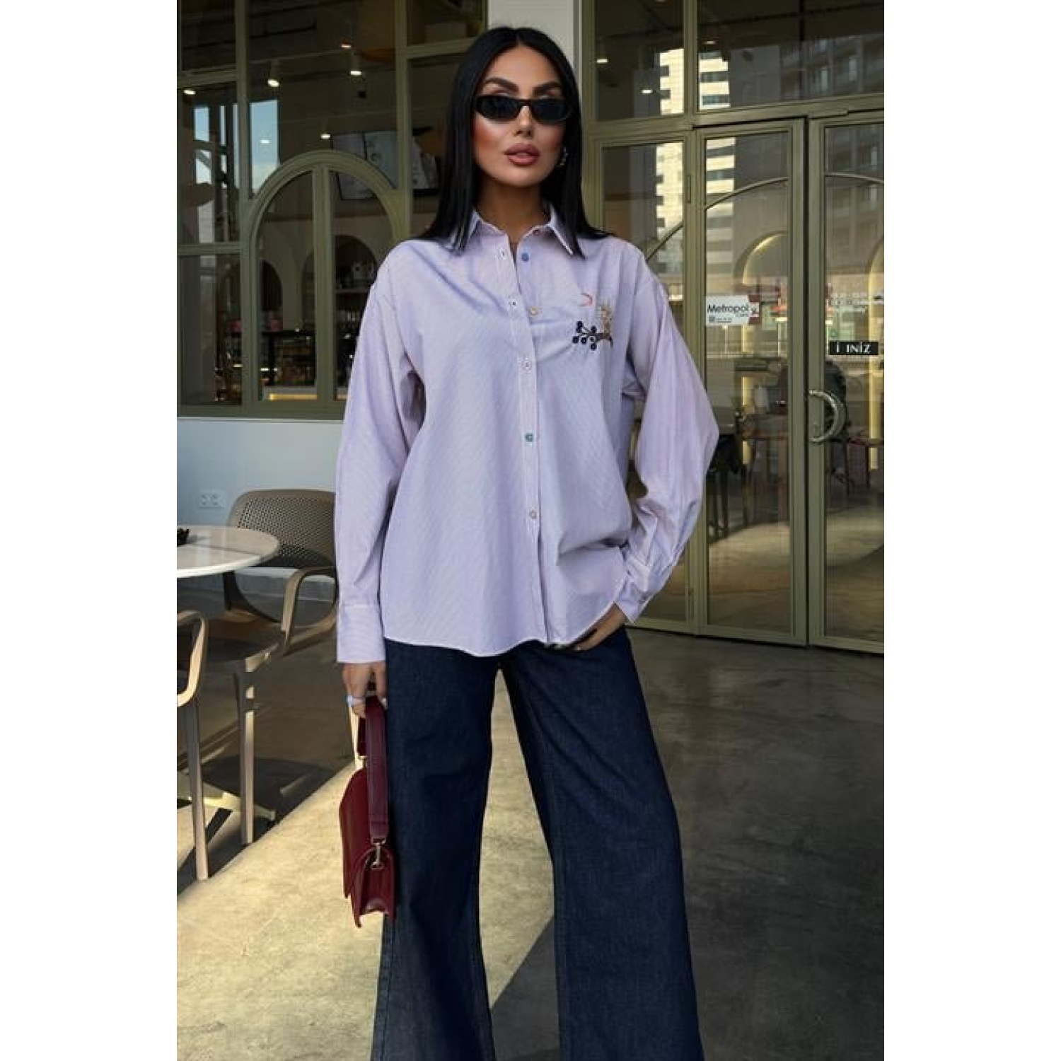 Baykuş Nakışlı Renkli Düğmeli Lucky Life Kadın Çizgili Kazak