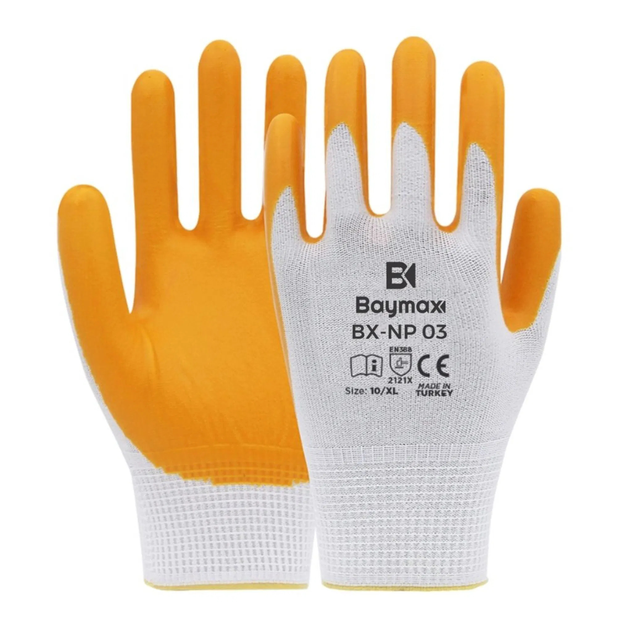 BAYMAX NAYLON NİTRİL ELDİVEN BX-NP03 SARI-BEYAZ NO:10/XL - 12 ÇİF