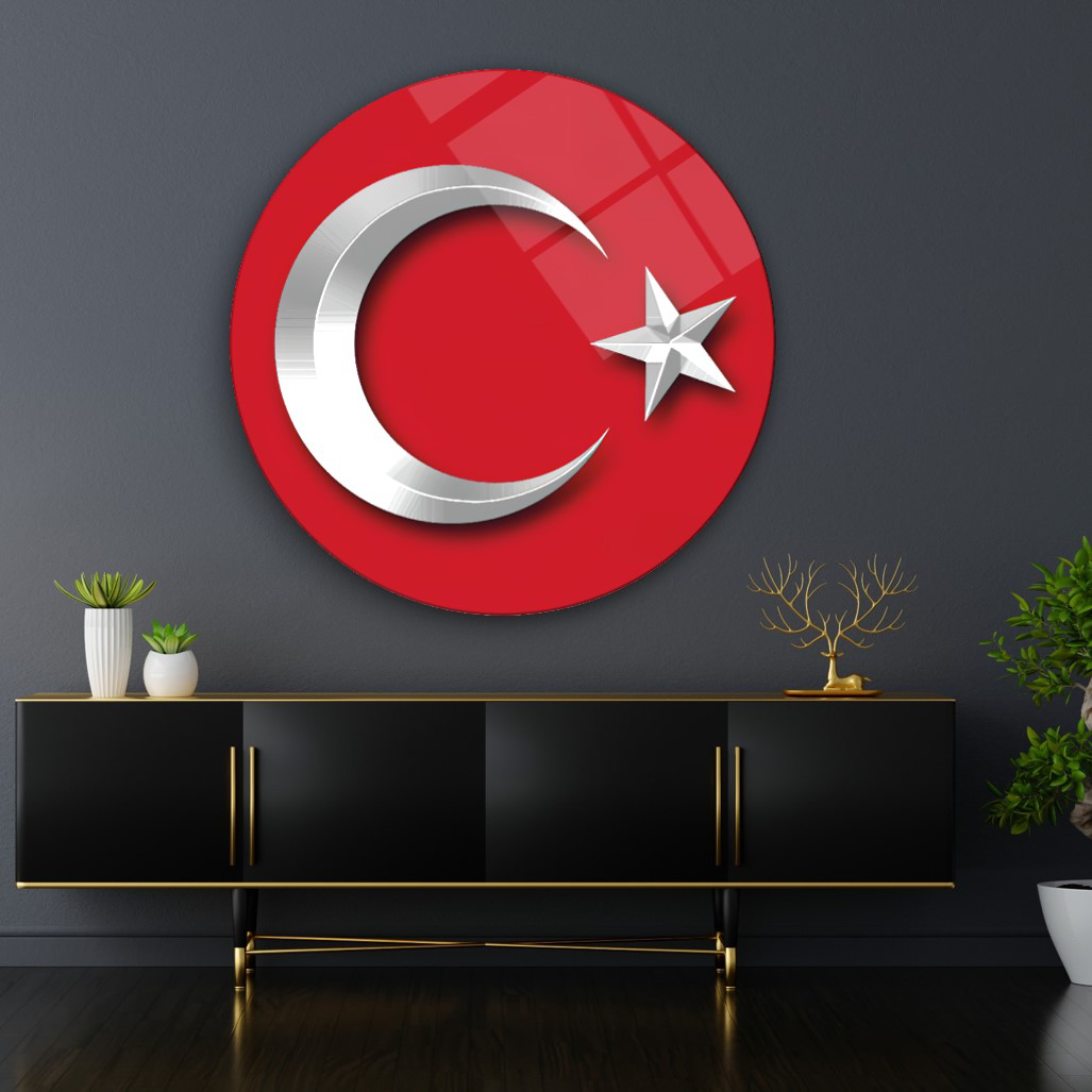 Bayrak Yuvarlak Cam Tablo | Hediyelik, Dekoratif, Ofis, Mutfak 