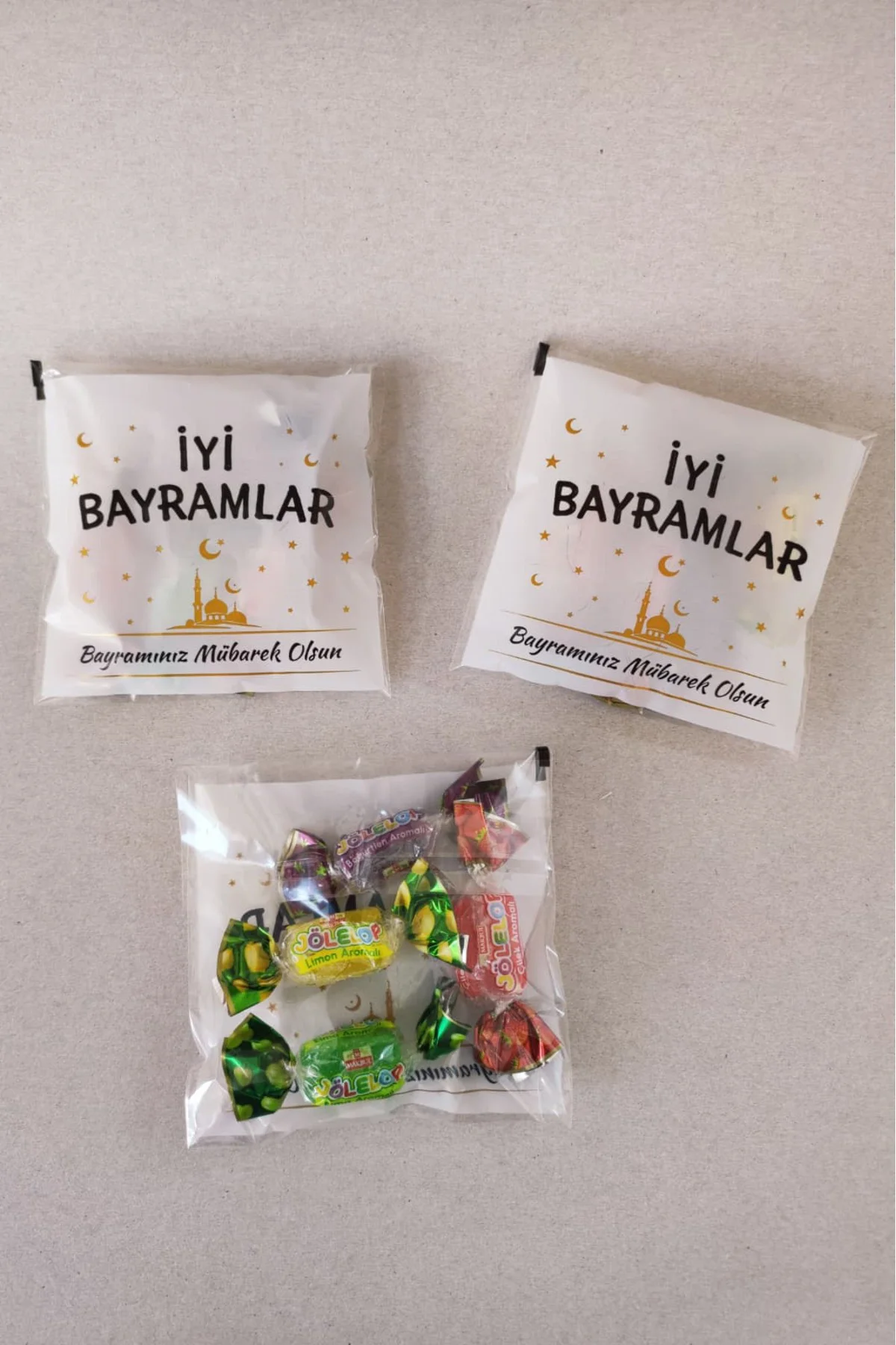 BAYRAM Özel Baskılı Kendinden Yapışkanlı Hediye Poşeti – 10x10 cm - 50 Adet Karışık Desen