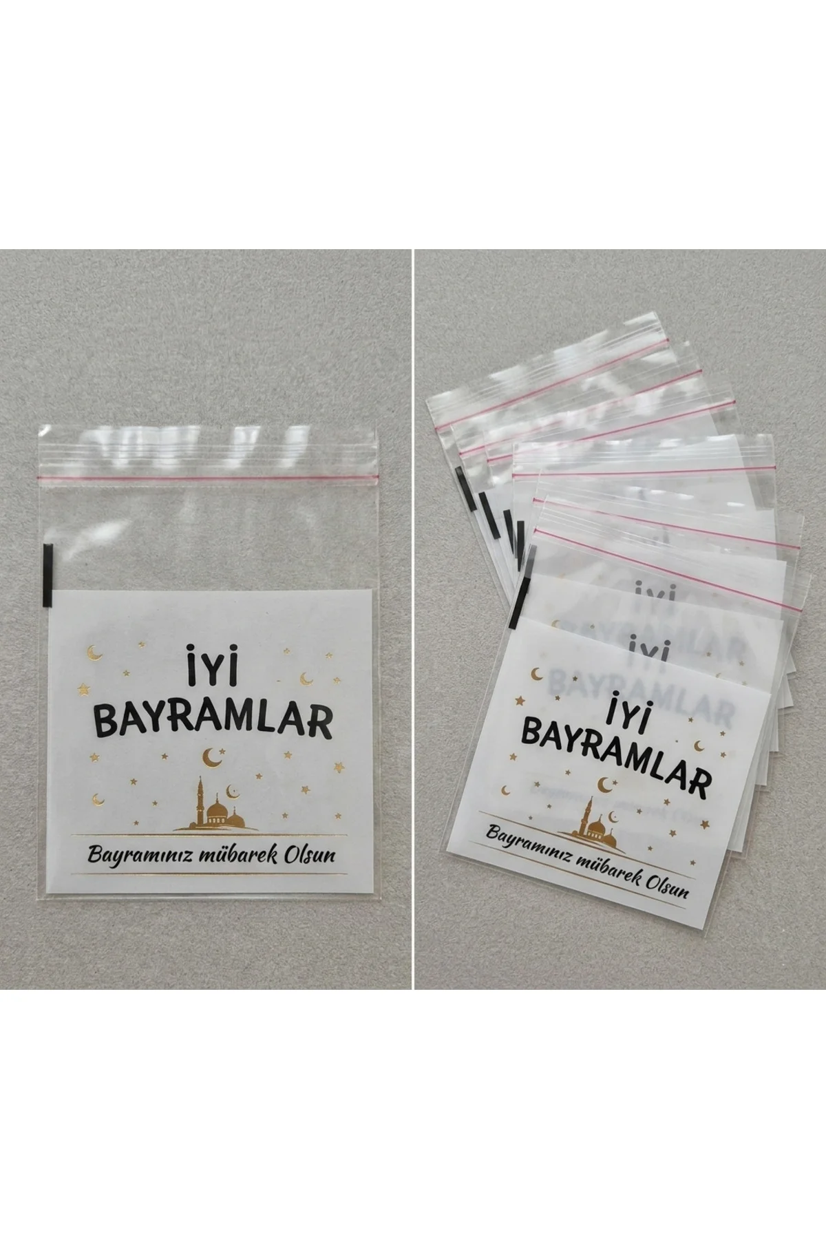 BAYRAM Özel Baskılı Kendinden Yapışkanlı Hediye Poşeti – 10x10 cm - 50 Adet Karışık Desen