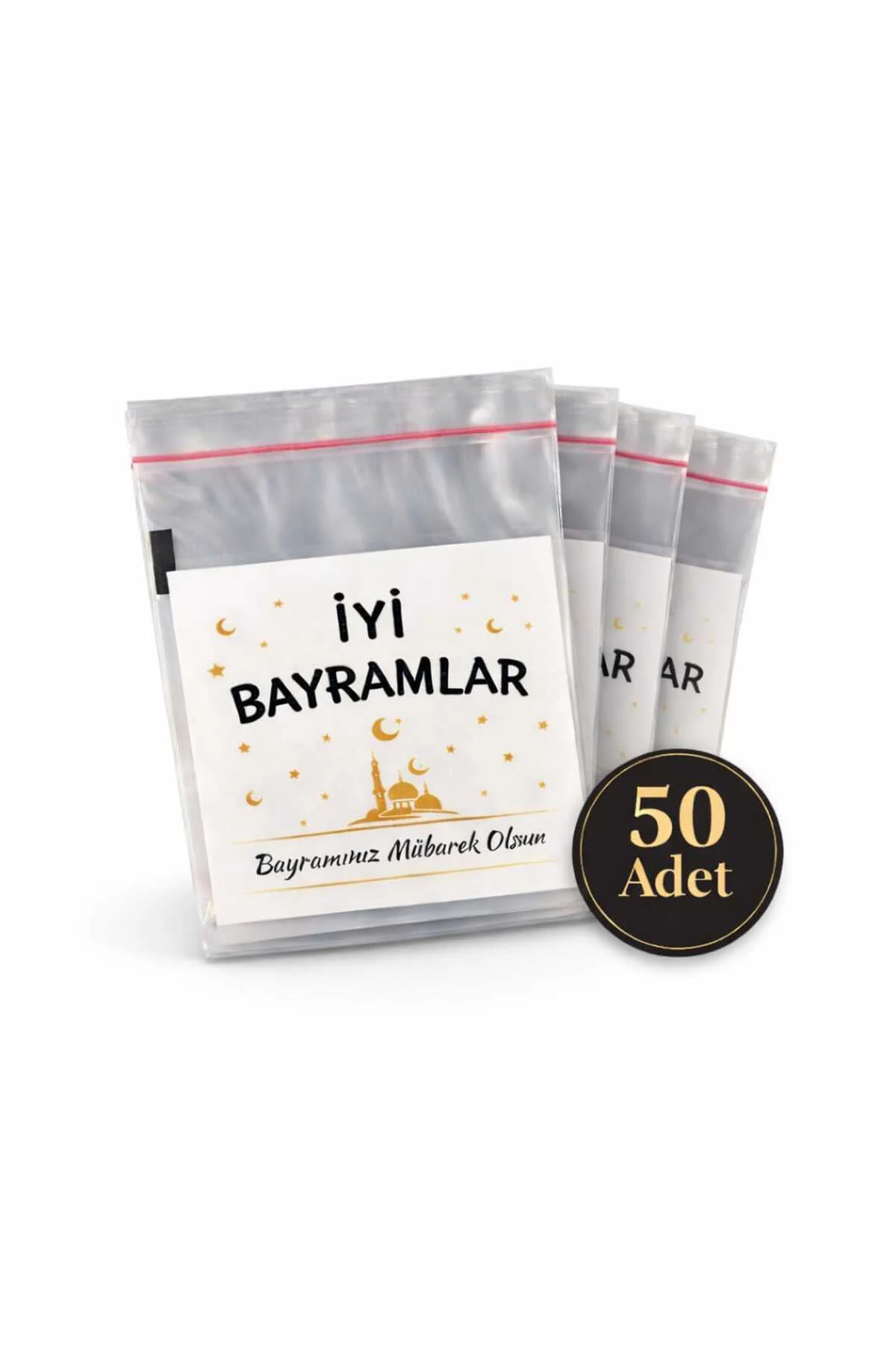 BAYRAM Özel Baskılı Kendinden Yapışkanlı Hediye Poşeti – 10x10 cm - 50 Adet Karışık Desen