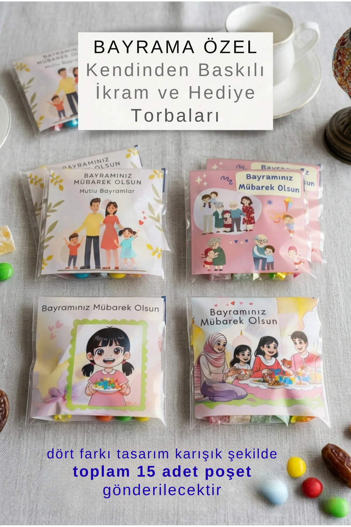 bayram özel hediye ikram kese torbası 15 adet Kendinden Yapışkanl