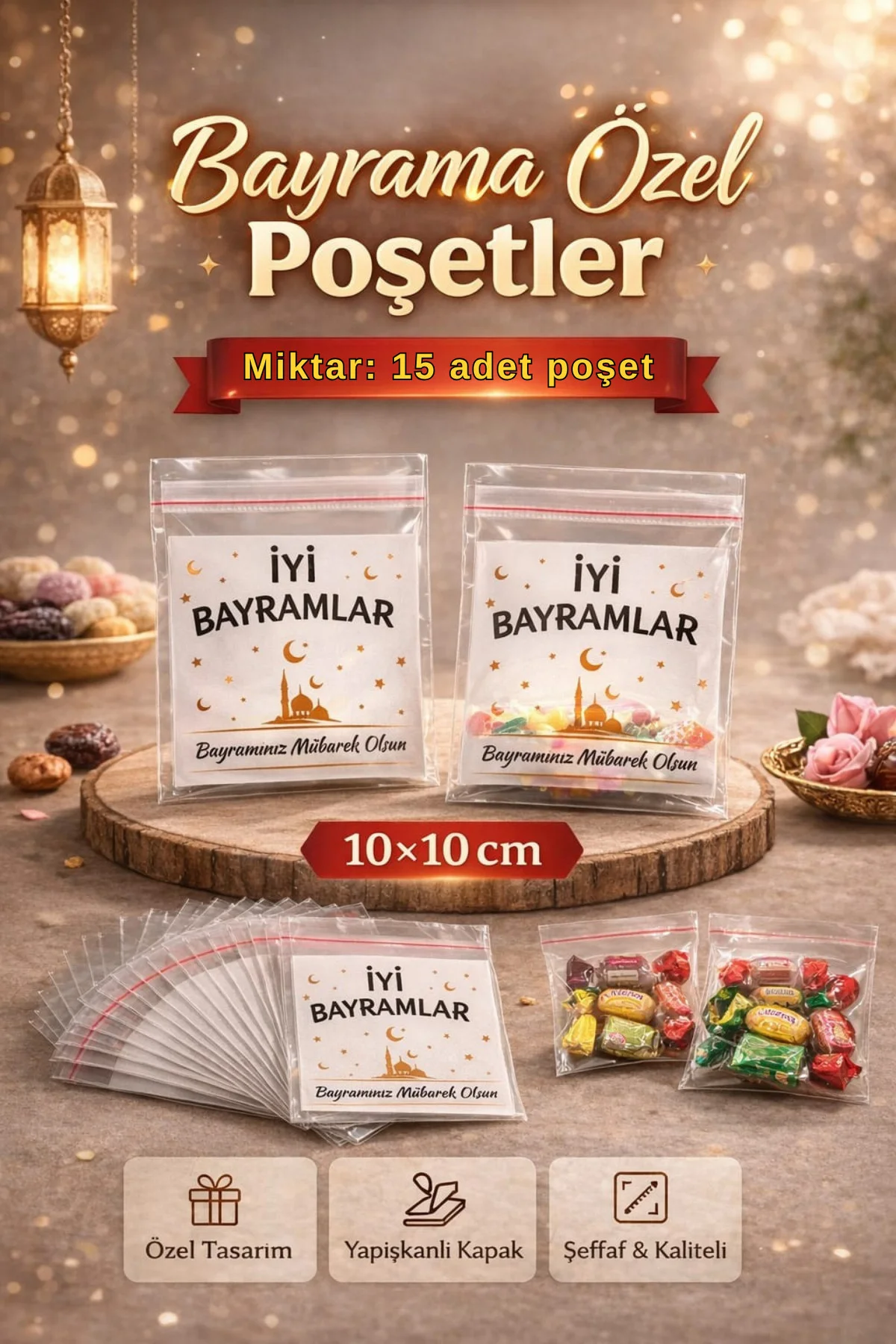 Bayram Özel Poşet Kendinden Yapışkanlı Şeffaf Torba – 10x10 cm - 