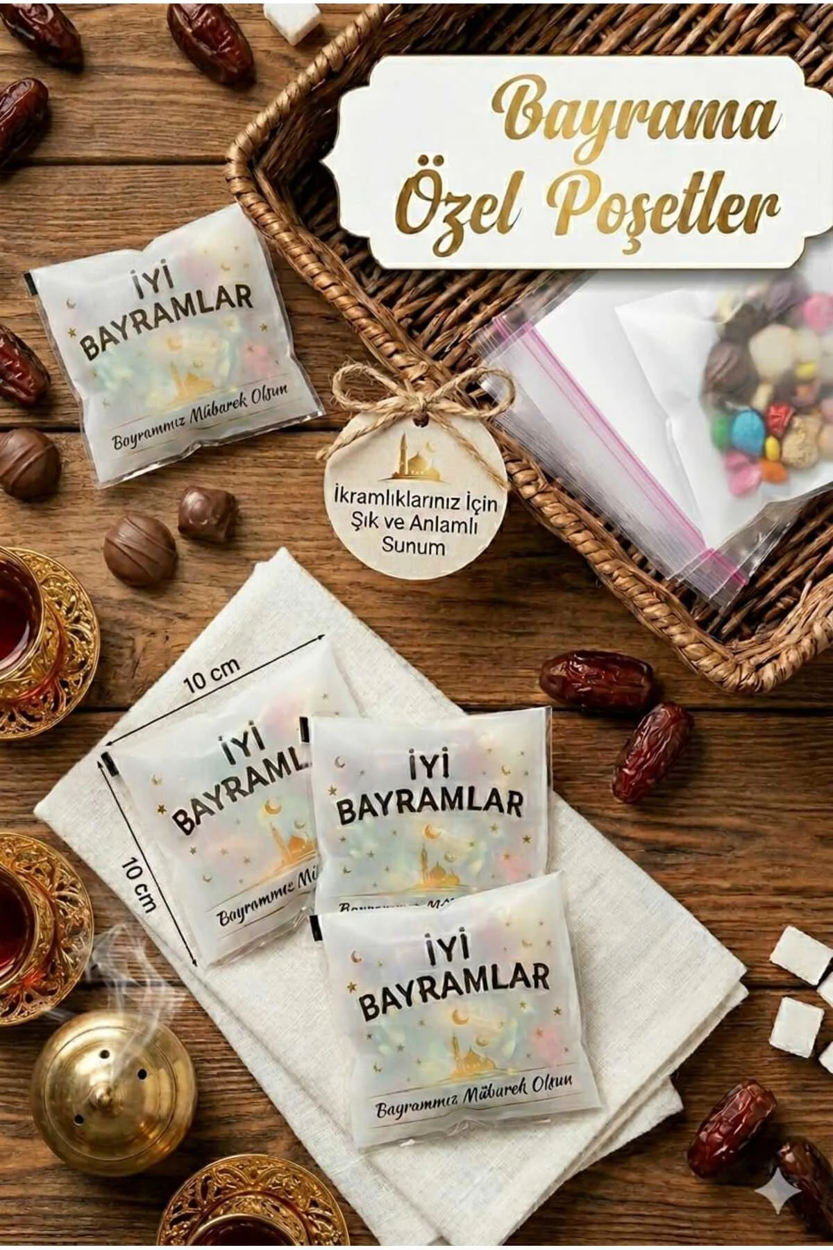 Bayram Özel Poşet Kendinden Yapışkanlı Şeffaf Torba – 10x10 cm - 