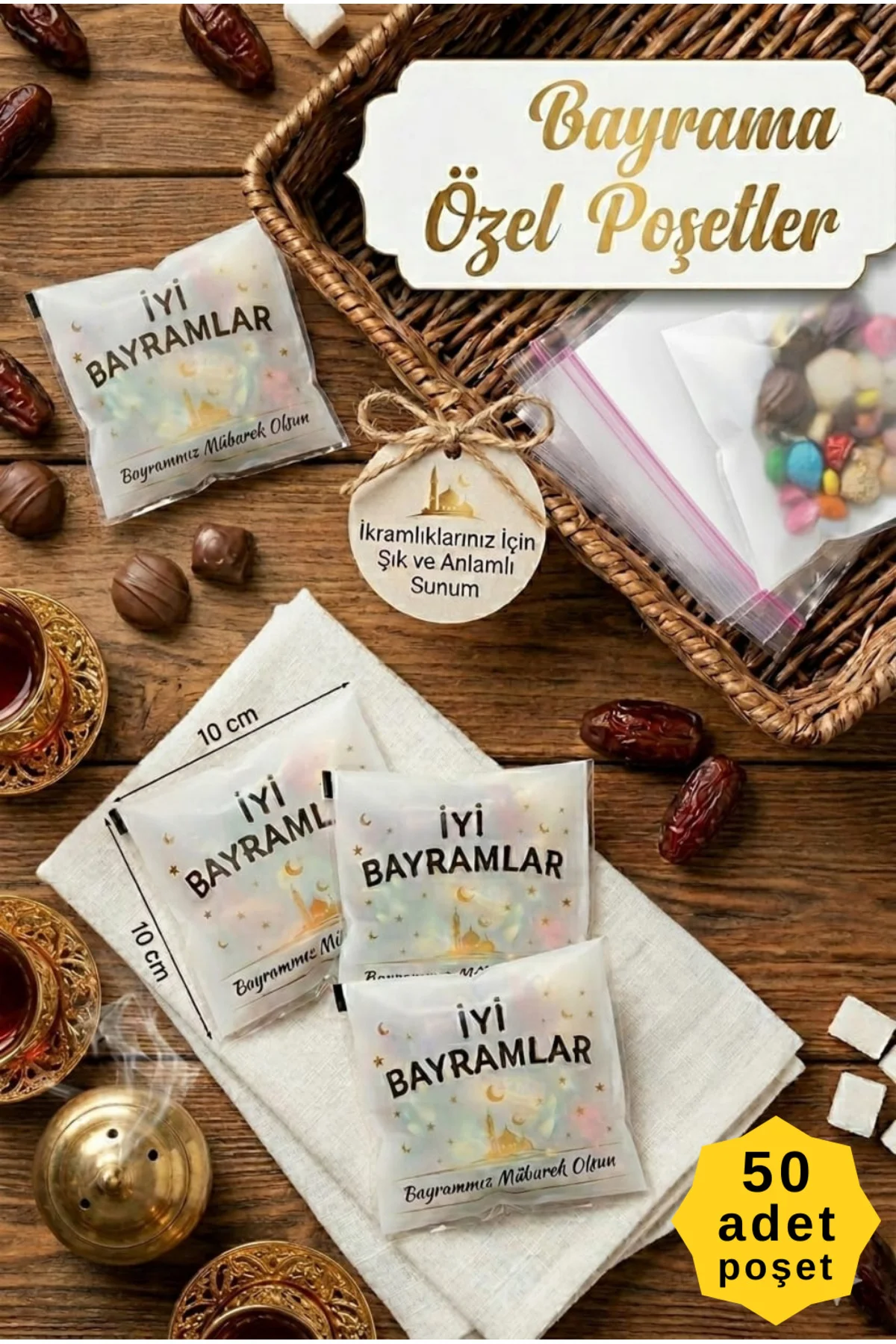 Bayram Özel Poşet Kendinden Yapışkanlı Şeffaf Torba – 10x10 cm - 
