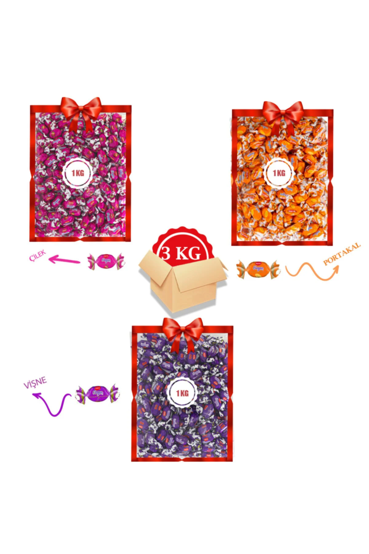 Bayram Şekeri 3 X 1 Kg Bayram Kolisi (elegan Vişne, Elegan Çilek,