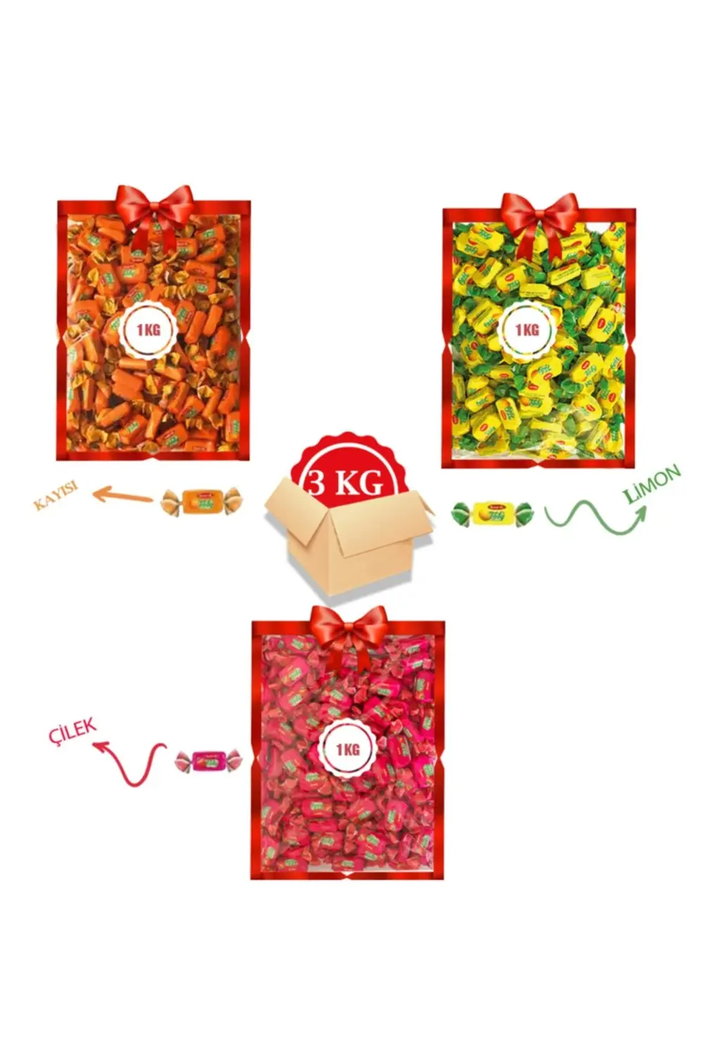 Bayram Şekeri 3 X 1 Kg Bayram Kolisi ( Tofy Kayısı, Tofy Limon, T