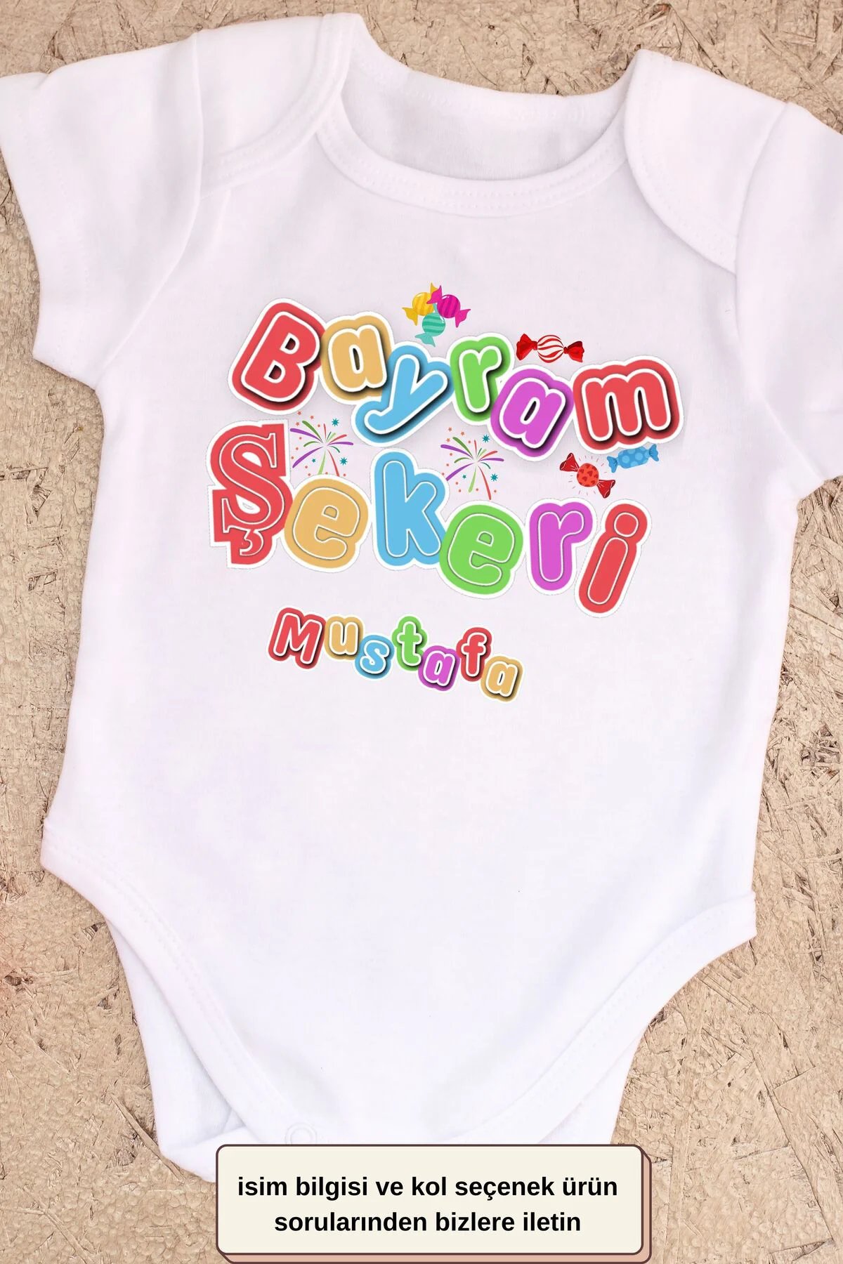 Bayram Şekeri Yazılı Kişiye özel Bebek Zıbın
