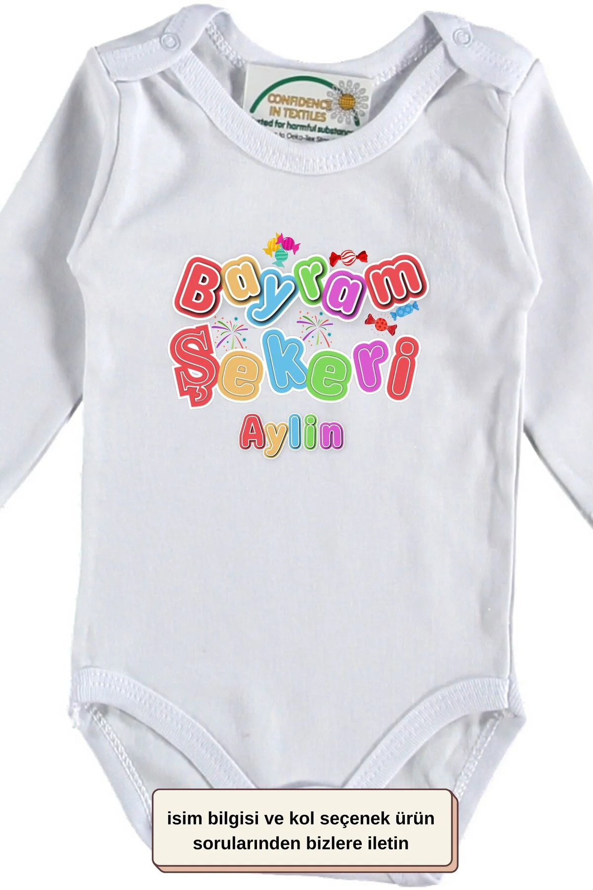 Bayram Şekeri Yazılı Kişiye özel Bebek Zıbın