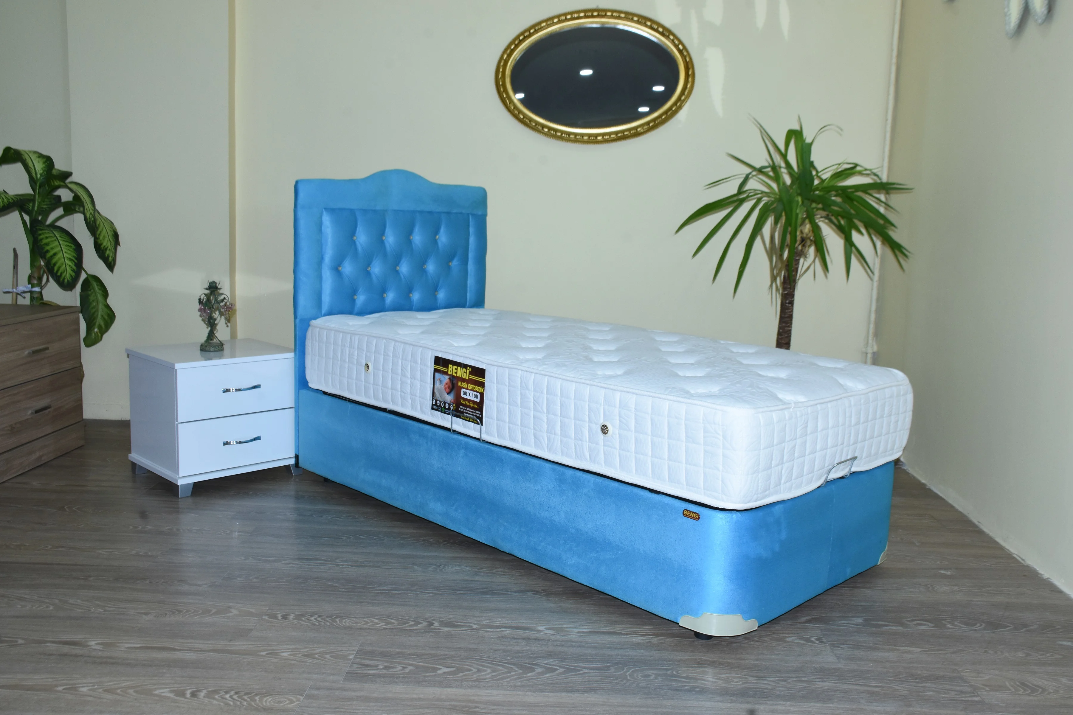 Baza Başlık Yatak 13444 Tay Tüy Turkuaz Kumaş Ortop Cotton Kumaş 