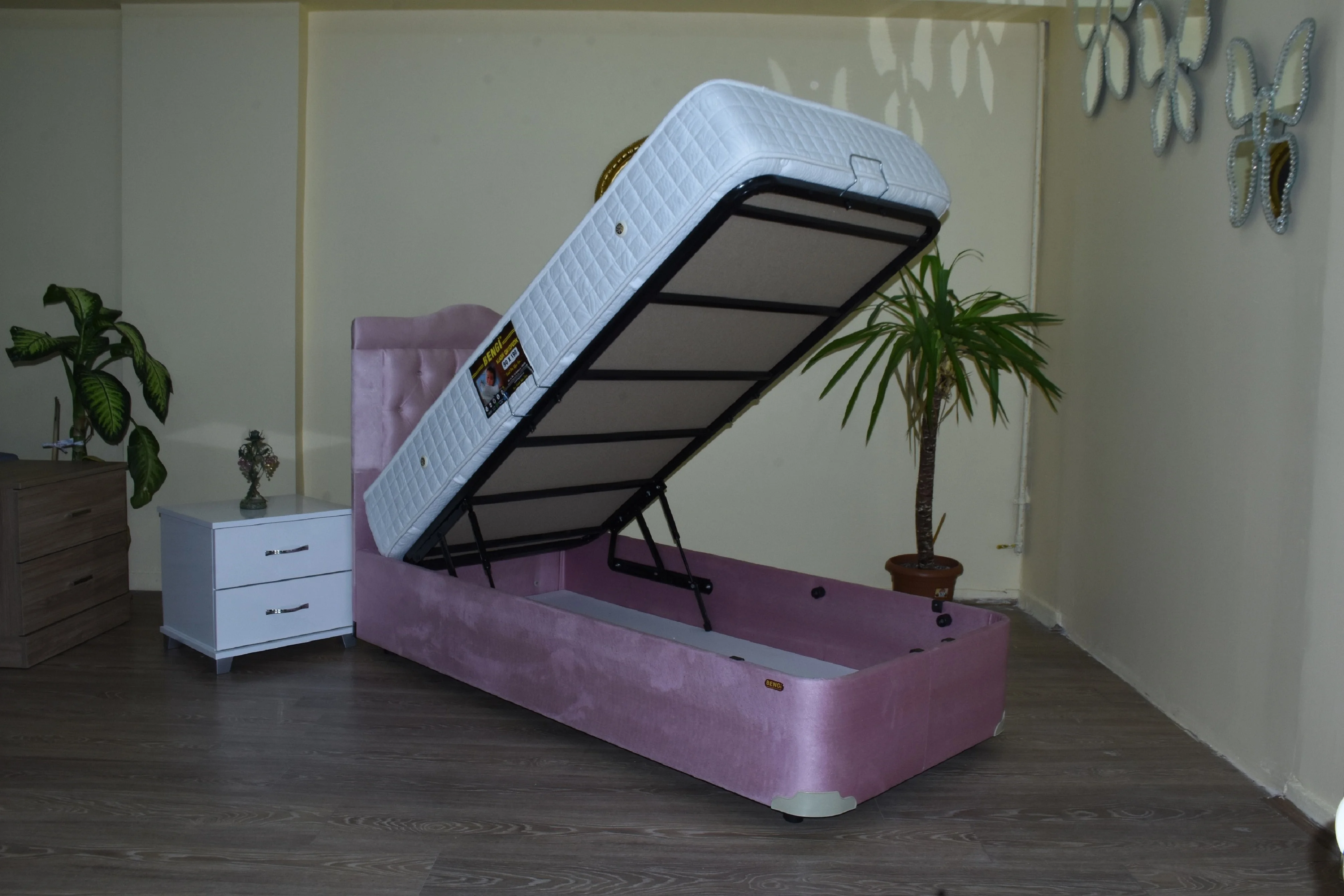Baza Başlık yatak 13445 Tay Tüyü Pembe Kumaş Ortopedik Yatak 90*1