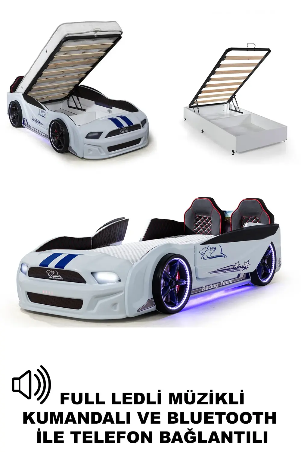 Bazalı Arabalı Yatak Kapıları Açılan Mustang Full Ledli Kumandalı