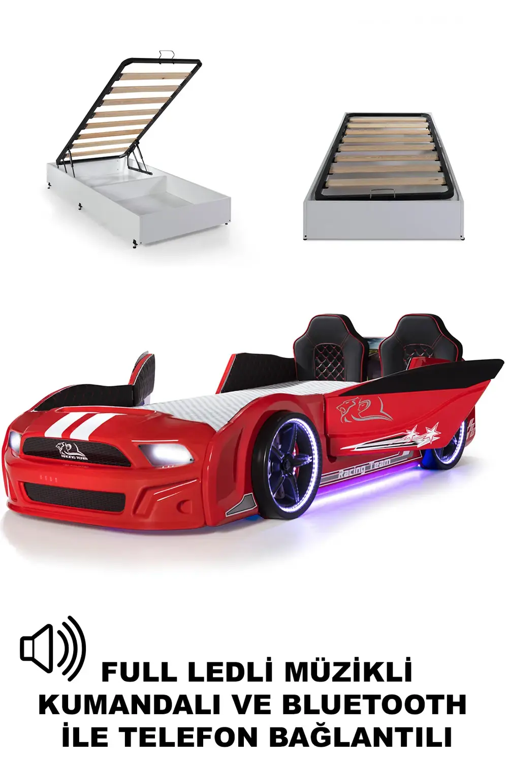 Bazalı Arabalı Yatak Kırmızı Kapıları Açılan Mustang Full Ledli K