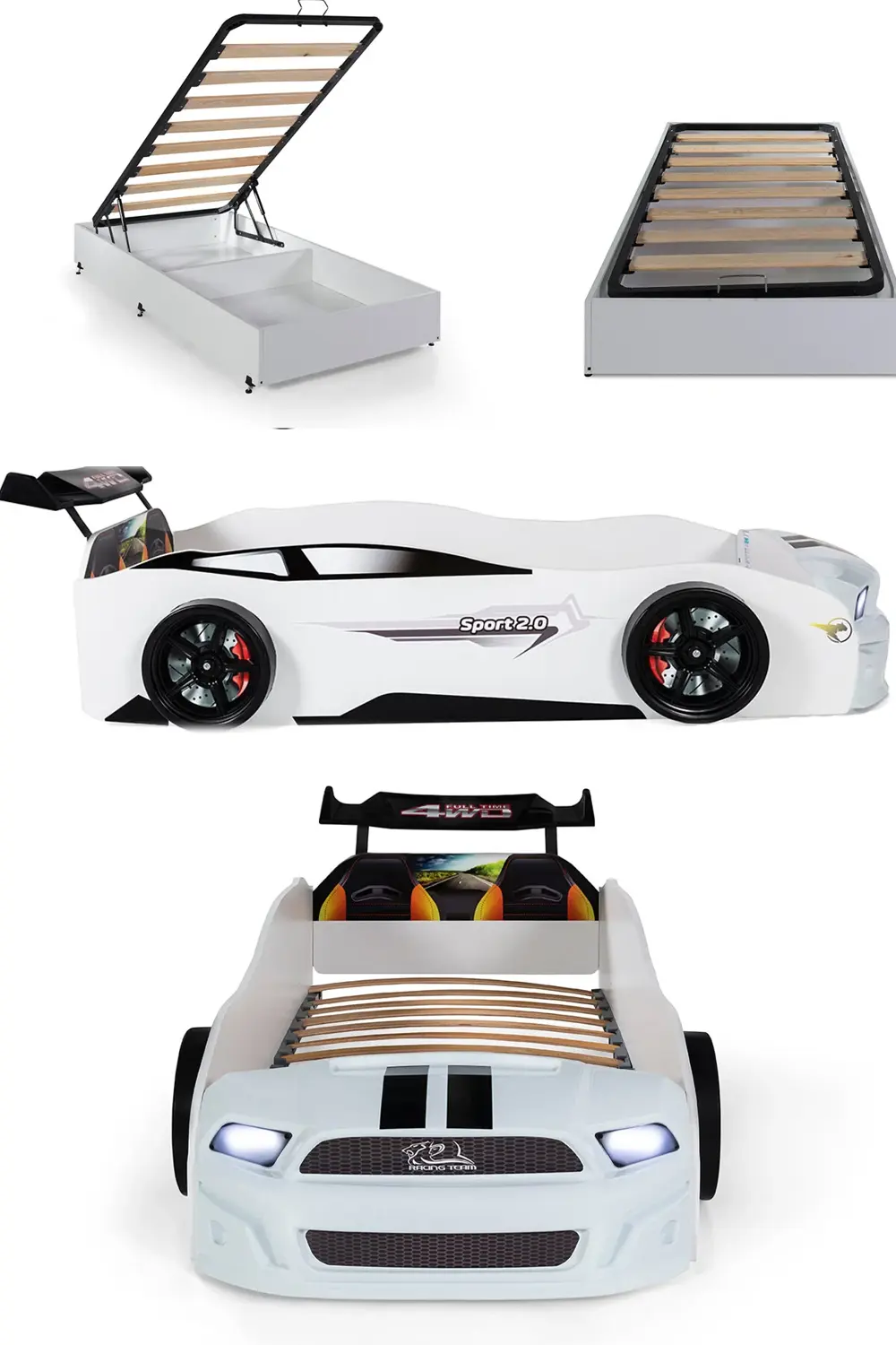 Bazalı Beyaz Arabalı Yatak Sport Mst Işıklı