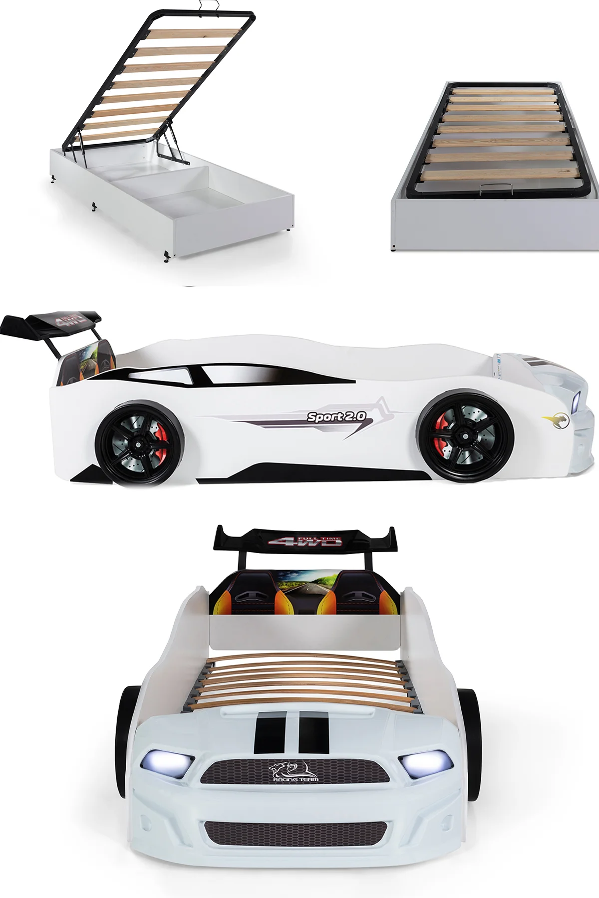 Bazalı Beyaz Arabalı Yatak Sport Mst Işıklı