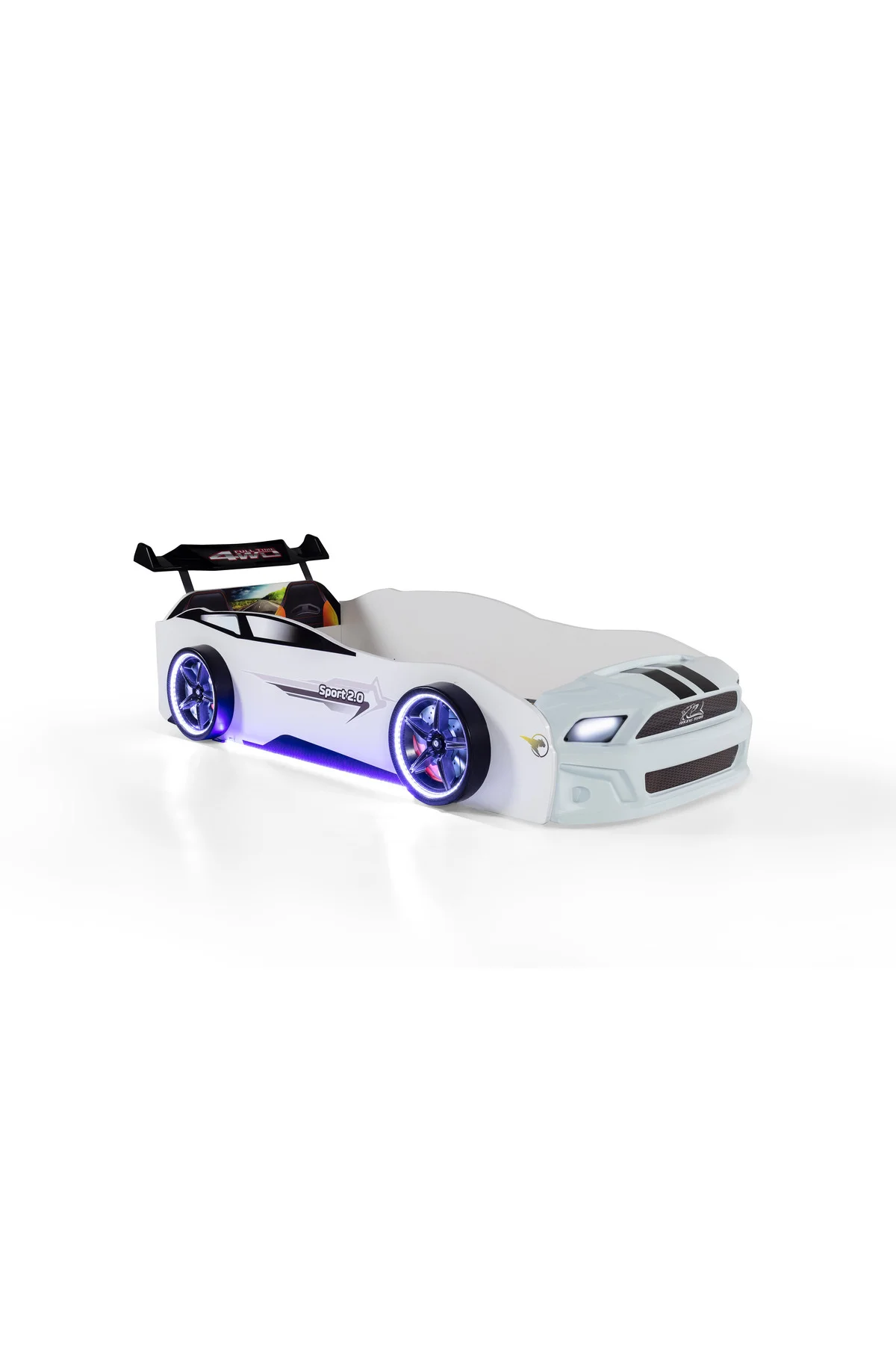 Bazalı Beyaz Arabalı Yatak Sport MST Full Ledli Kumandalı ve Müzi