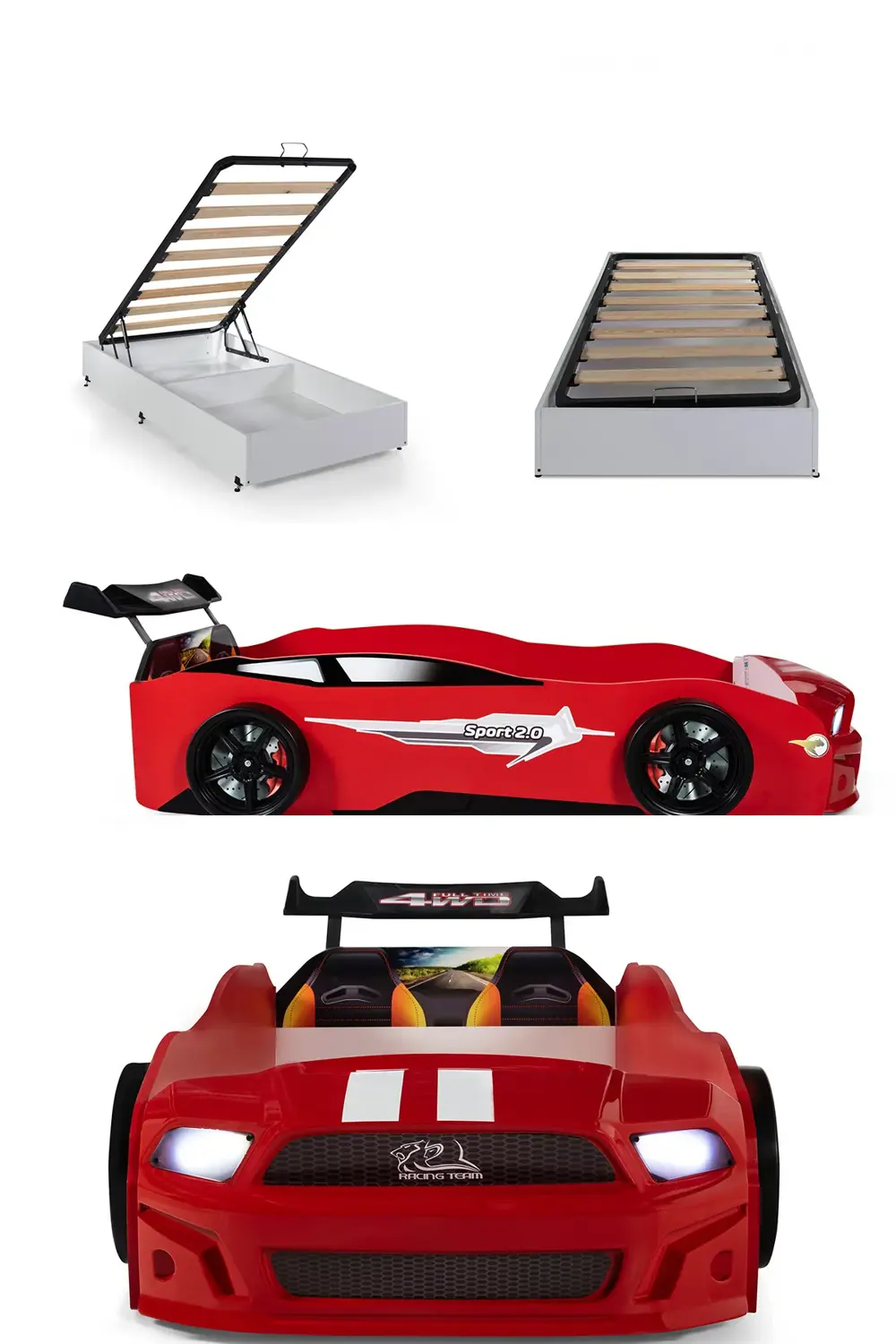 Bazalı Kırmızı Arabalı Yatak Sport Mst Işıklı