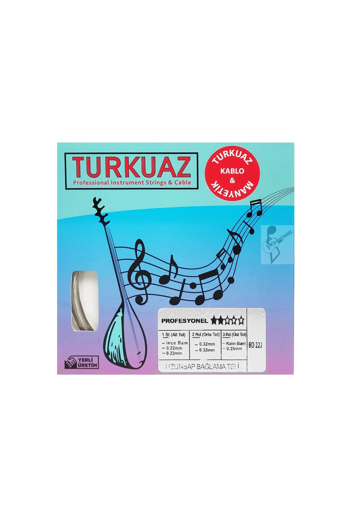 BD222 Uzun Sap Bağlama Teli 0.22 Çelik + İpek Bamlı Takım Tel