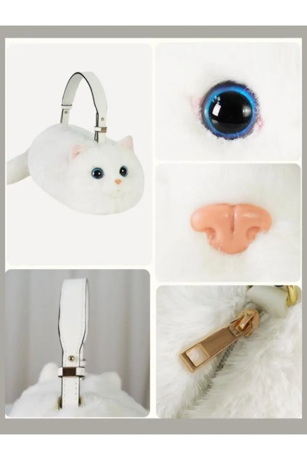 Bear & Deer Pelüş Kedi Şeklinde El Çantası – Beyaz - BD-CAT006
