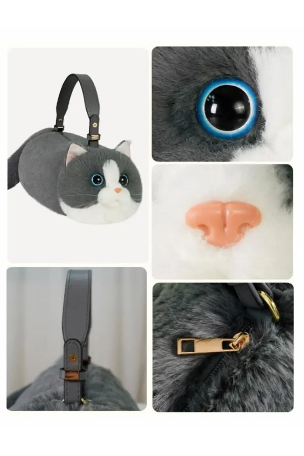 Bear & Deer Pelüş Kedi Şeklinde El Çantası – Gri - BD-CAT005