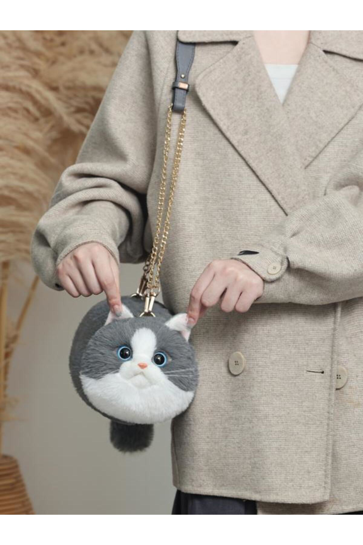 Bear&Dear Bear & Deer Pelüş Kedi Şeklinde El Çantası – Gri - Bd-Cat005