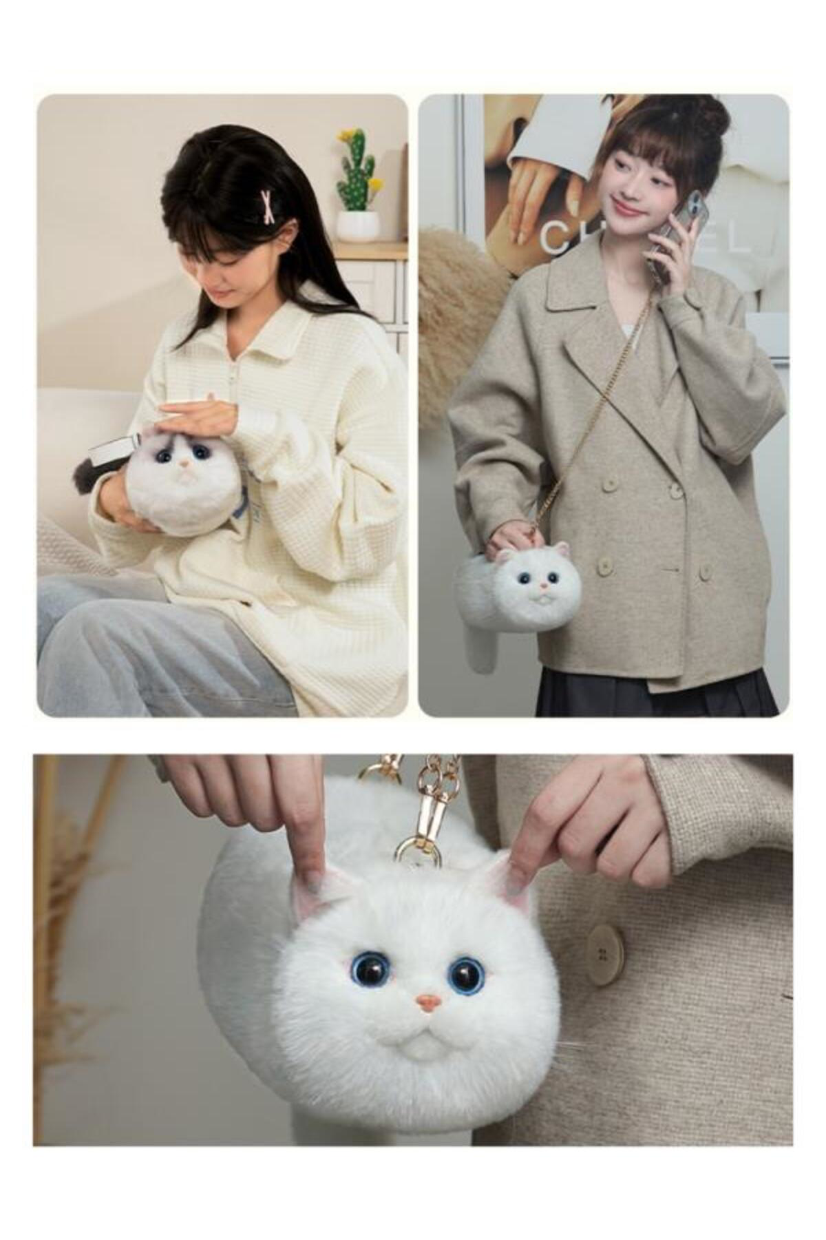 Bear&Dear Bear & Deer Pelüş Kedi Şeklinde El Çantası – Beyaz - Bd-Cat006