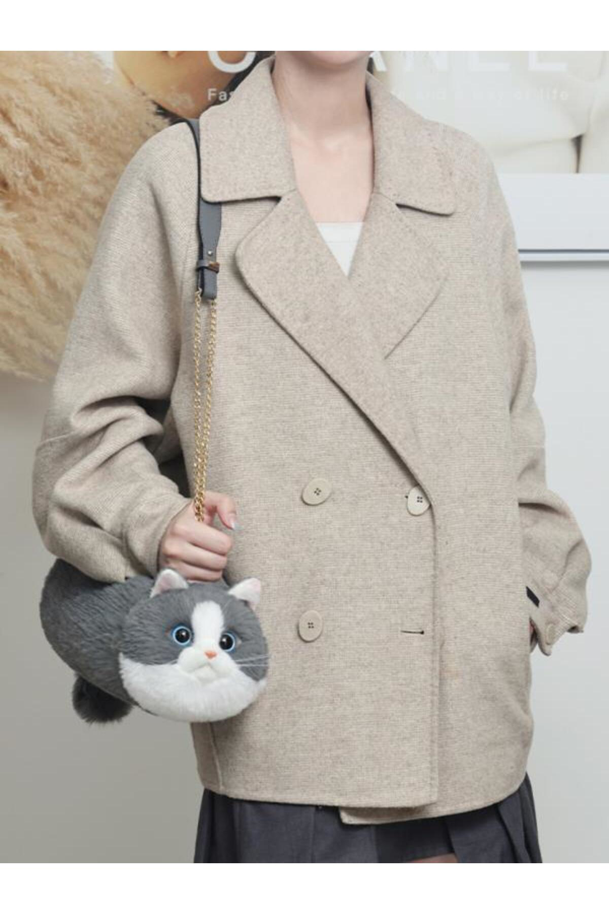 Bear&Dear Bear & Deer Pelüş Kedi Şeklinde El Çantası – Gri - Bd-Cat005