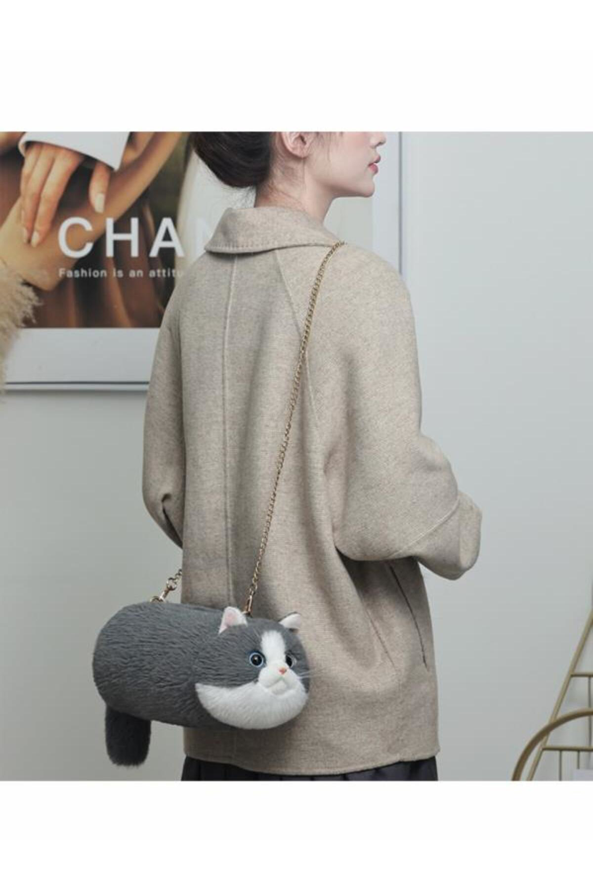 Bear&Dear Bear & Deer Pelüş Kedi Şeklinde El Çantası – Gri - Bd-Cat005