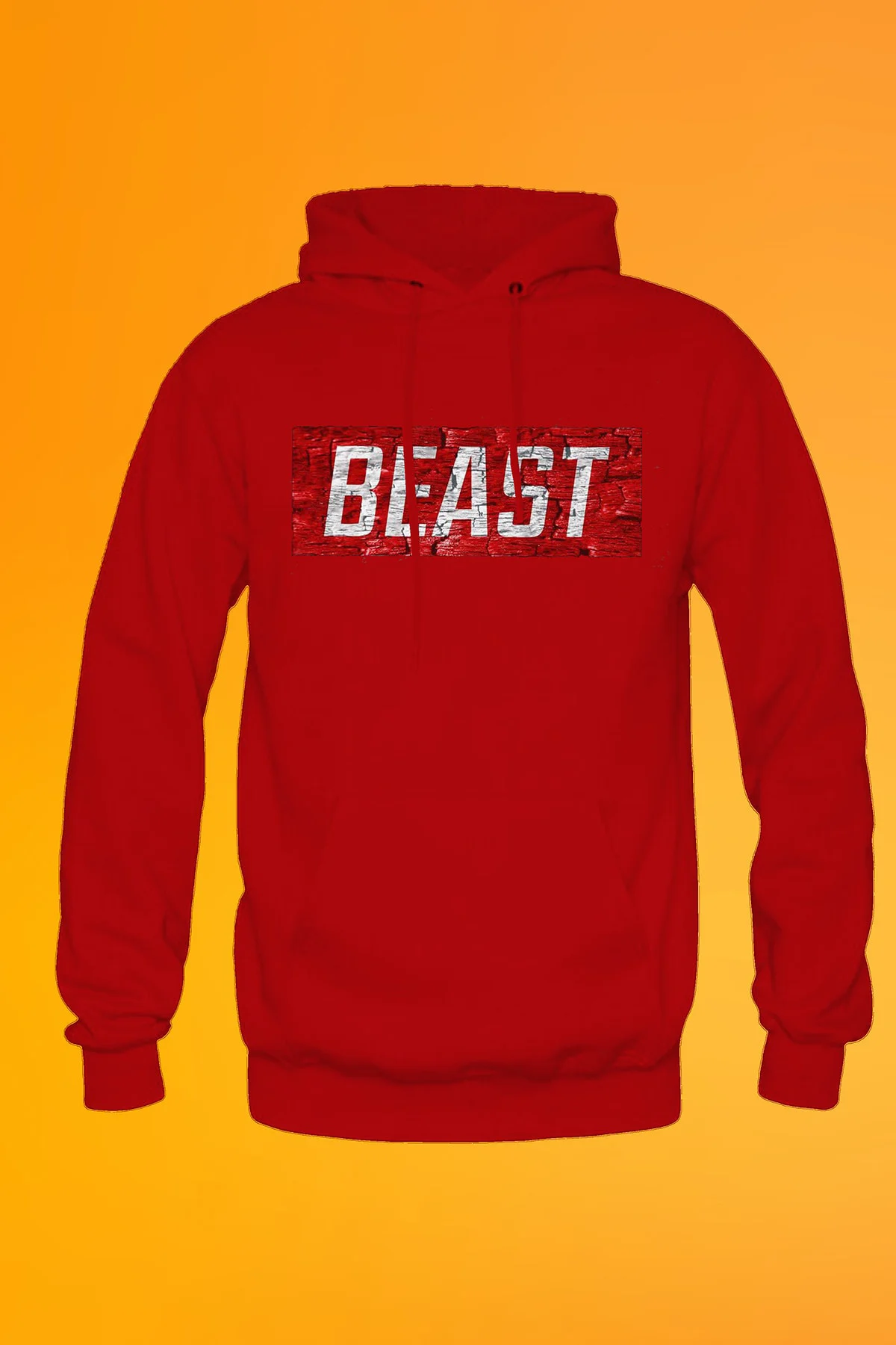 Beast Baskılı Kırmızı Erkek Kapüşonlu Fermuarsız Sweatshirt Hoodie