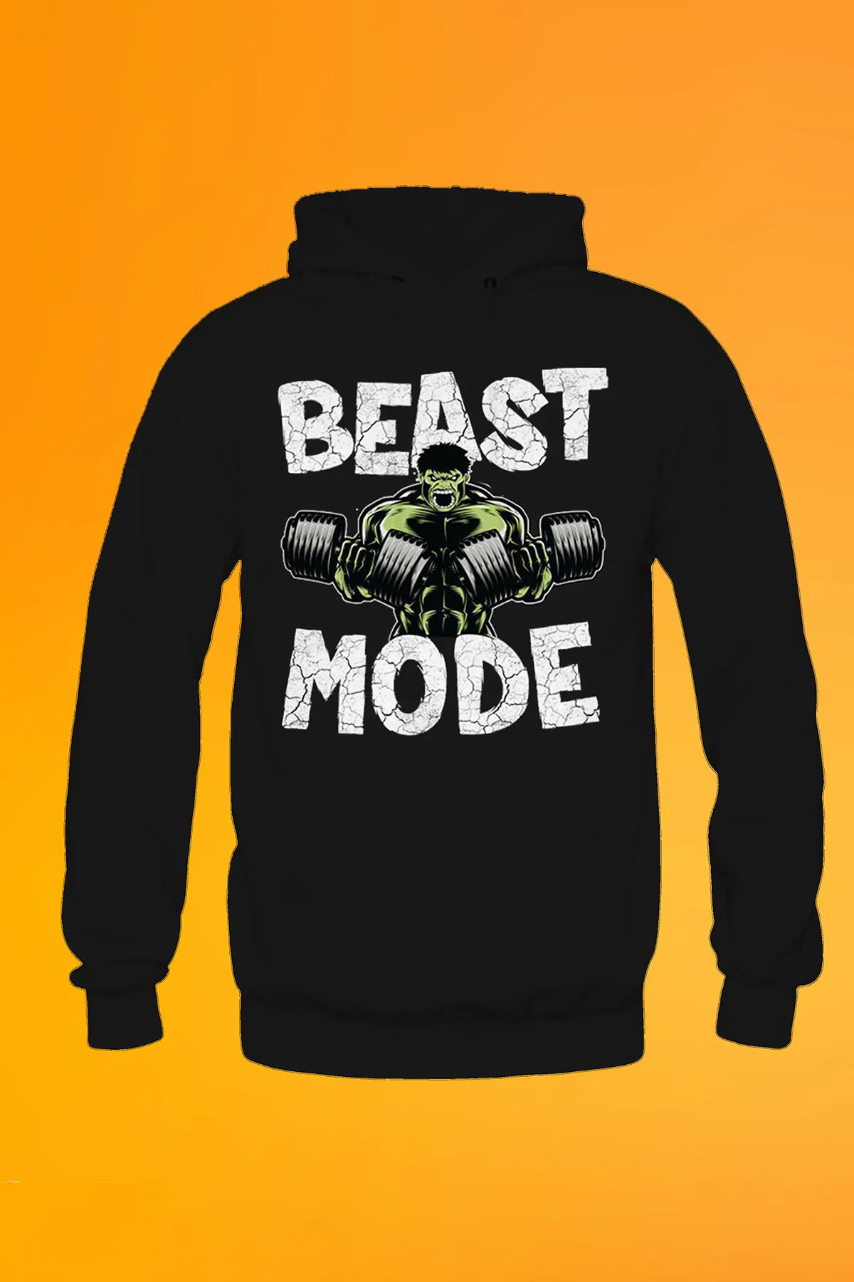 Beast Mode Hulk Baskılı Siyah Erkek Kapüşonlu Fermuarsız Sweatshirt Hoodie