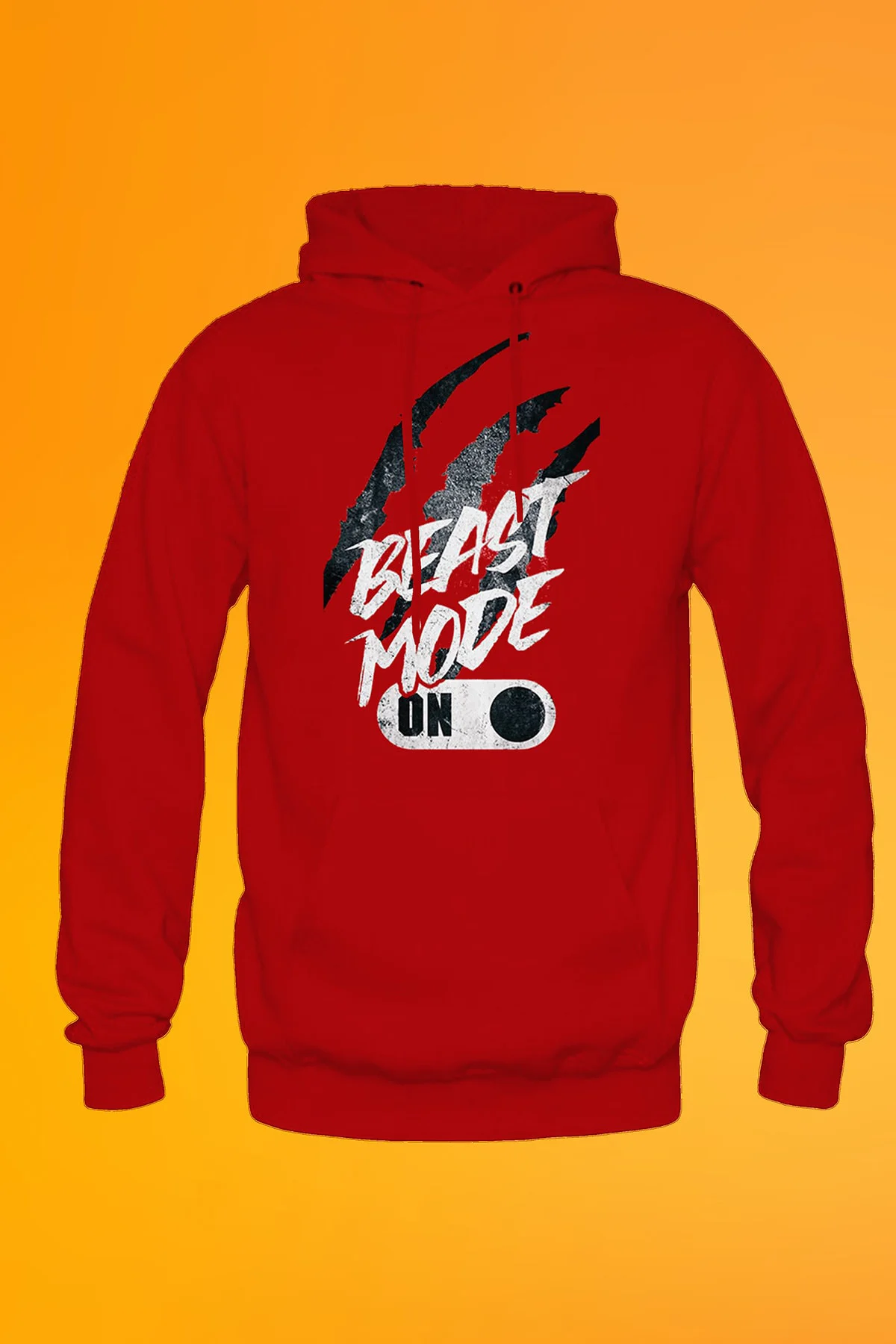 Beast Mode On Baskılı Kırmızı Erkek Kapşonlu Fermuarsız Sweatshirt Hoodie