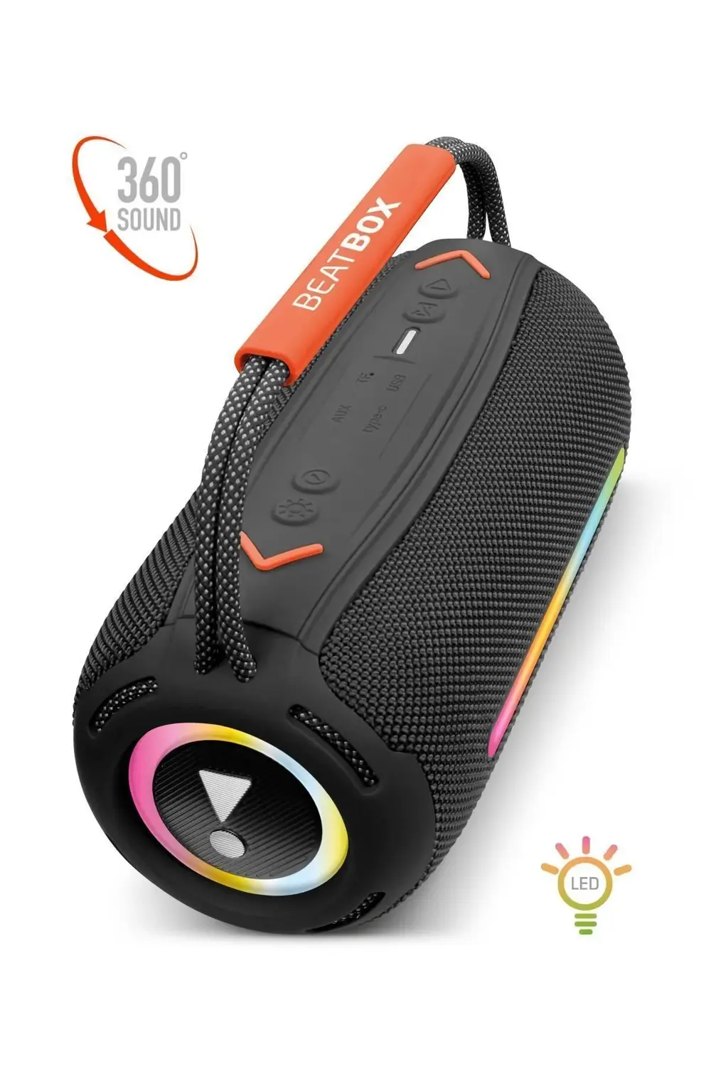 Teknotrust Beatbox Siyah Led İşıklı Dayanıklı Ses Bombası Usb Sd Aux Fm Rady