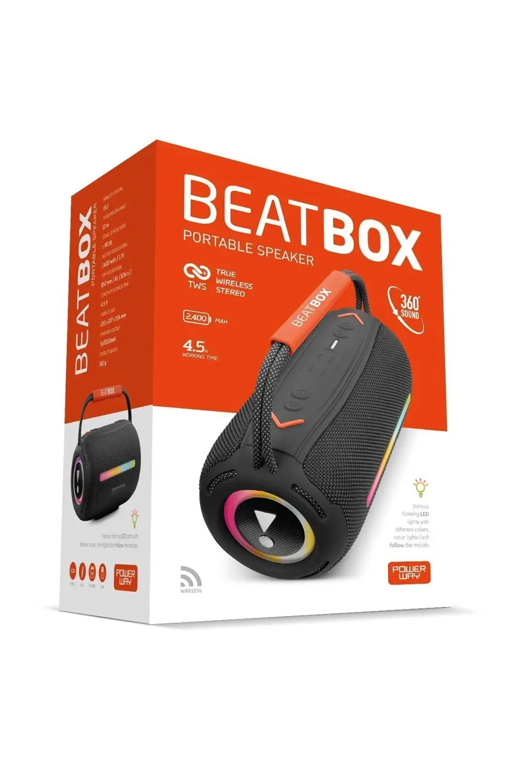 Teknotrust Beatbox Siyah Led İşıklı Dayanıklı Ses Bombası Usb Sd Aux Fm Rady