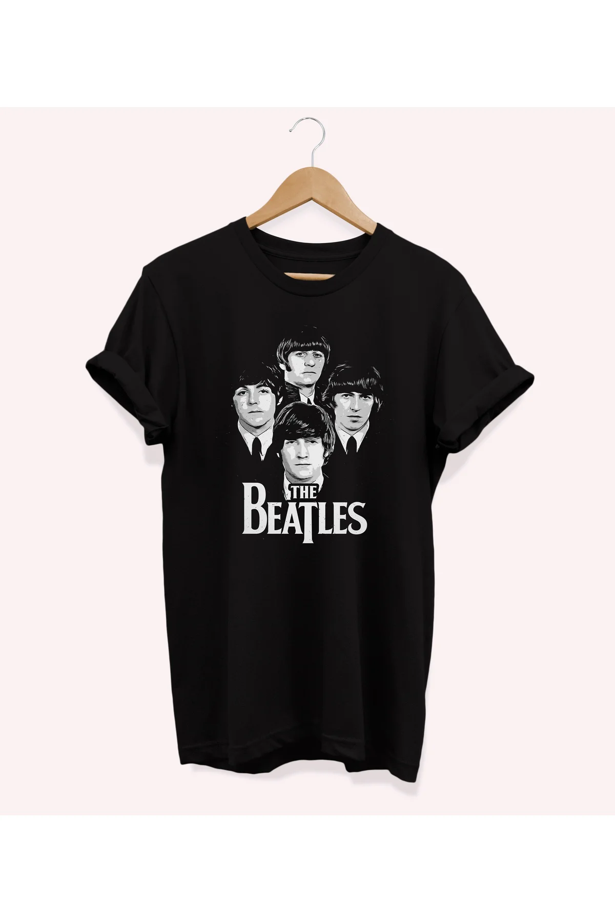 , Beatles Baskılı, %100 Pamuk, Bisiklet Yaka, Oversize T-shirt, B