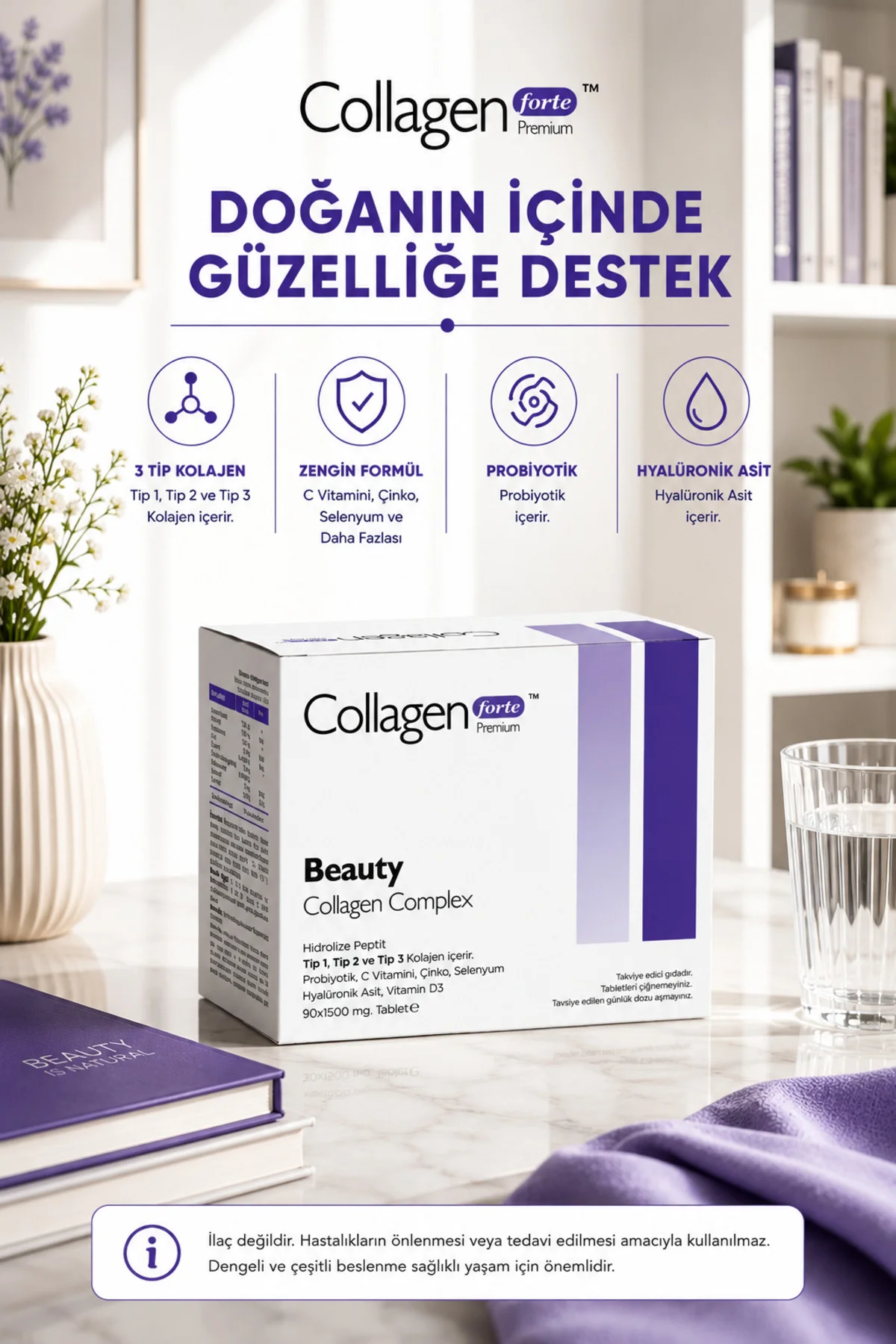 Beauty Collagen, Probiyotik & Multivitamin 1500mg X 90 Tablet Fiyatı, Yorumları ve Özellikleri
