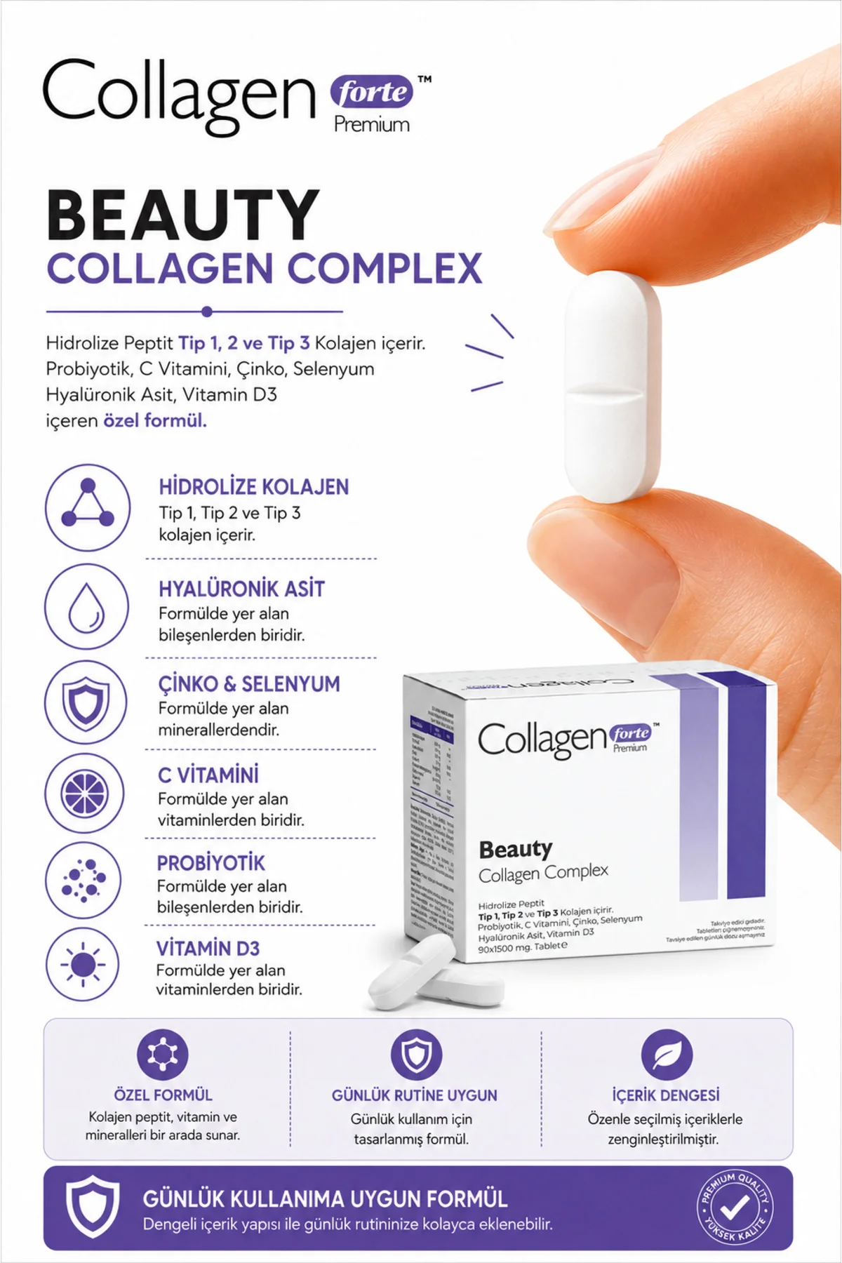 Beauty Collagen, Probiyotik & Multivitamin 1500mg X 90 Tablet Fiyatı, Yorumları ve Özellikleri