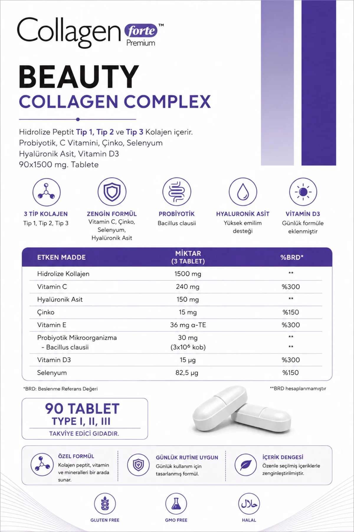 Beauty Collagen, Probiyotik & Multivitamin 1500mg X 90 Tablet Fiyatı, Yorumları ve Özellikleri