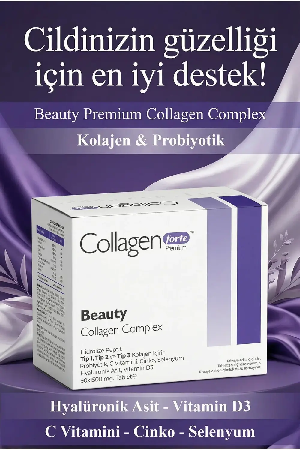 Beauty Collagen, Probiyotik & Multivitamin 1500mg X 90 Tablet
