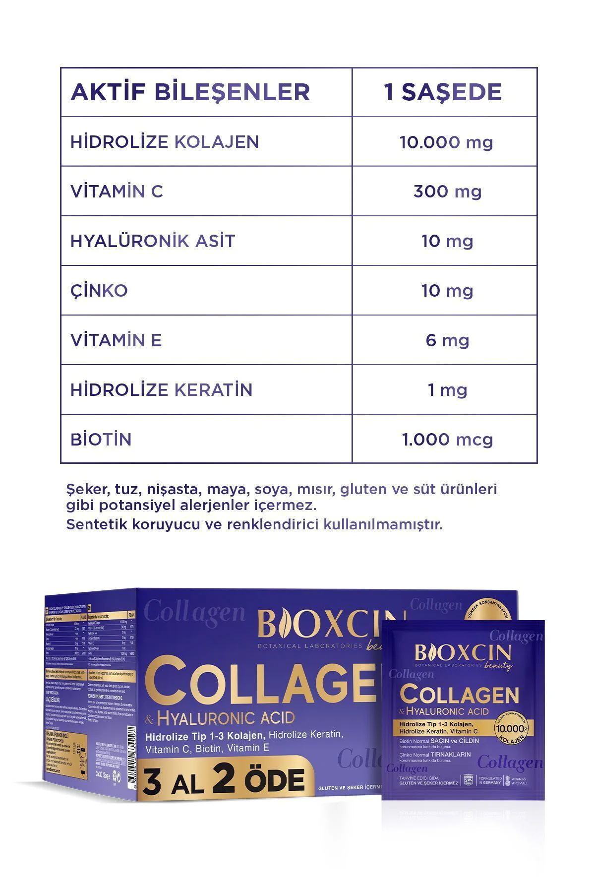 Beauty Collagen Toz Saşe 10.000 mg Tip 1 & 3 Hidrolize Kolajen Sa