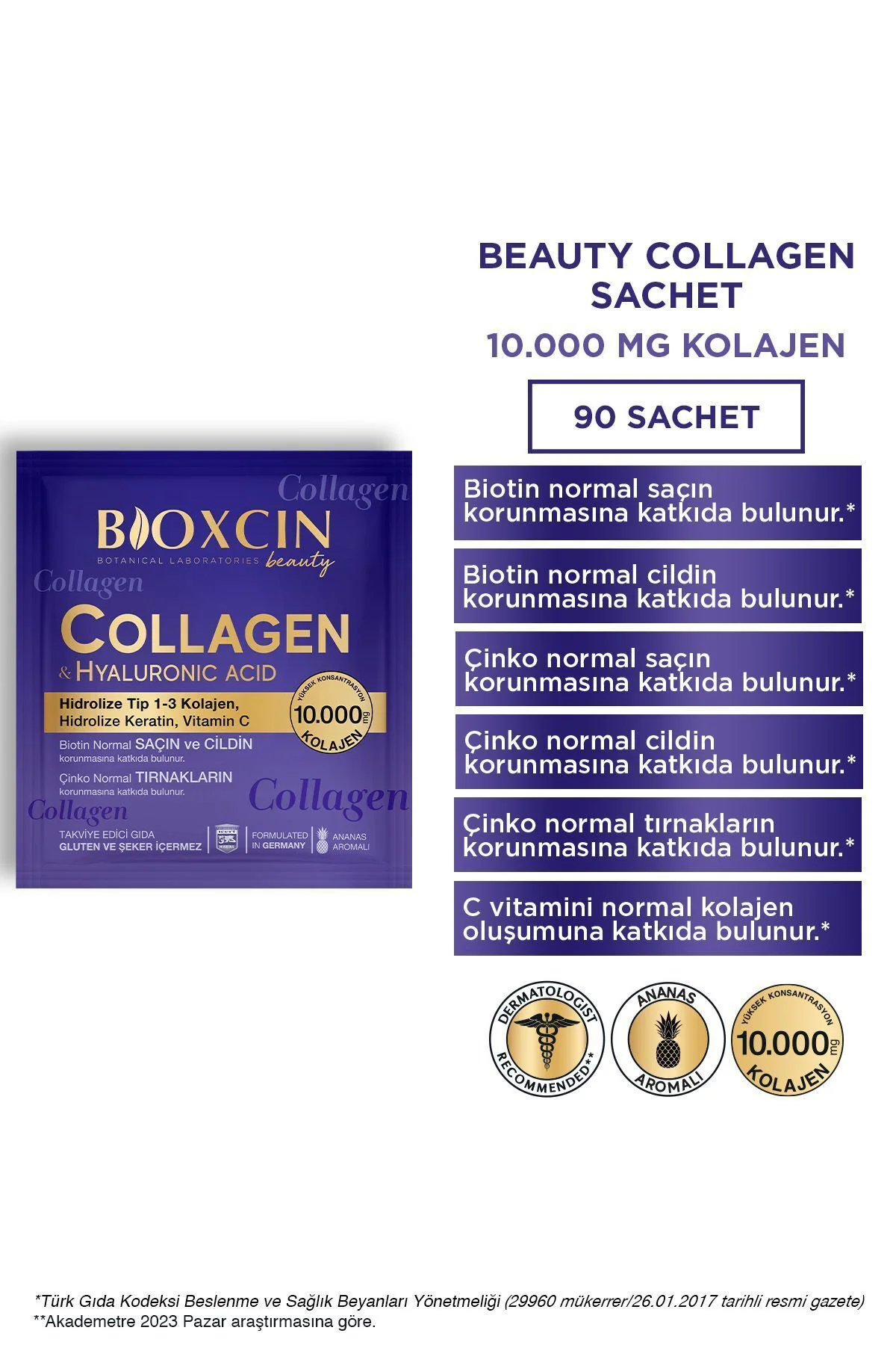 Beauty Collagen Toz Saşe 10.000 mg Tip 1 & 3 Hidrolize Kolajen Sa